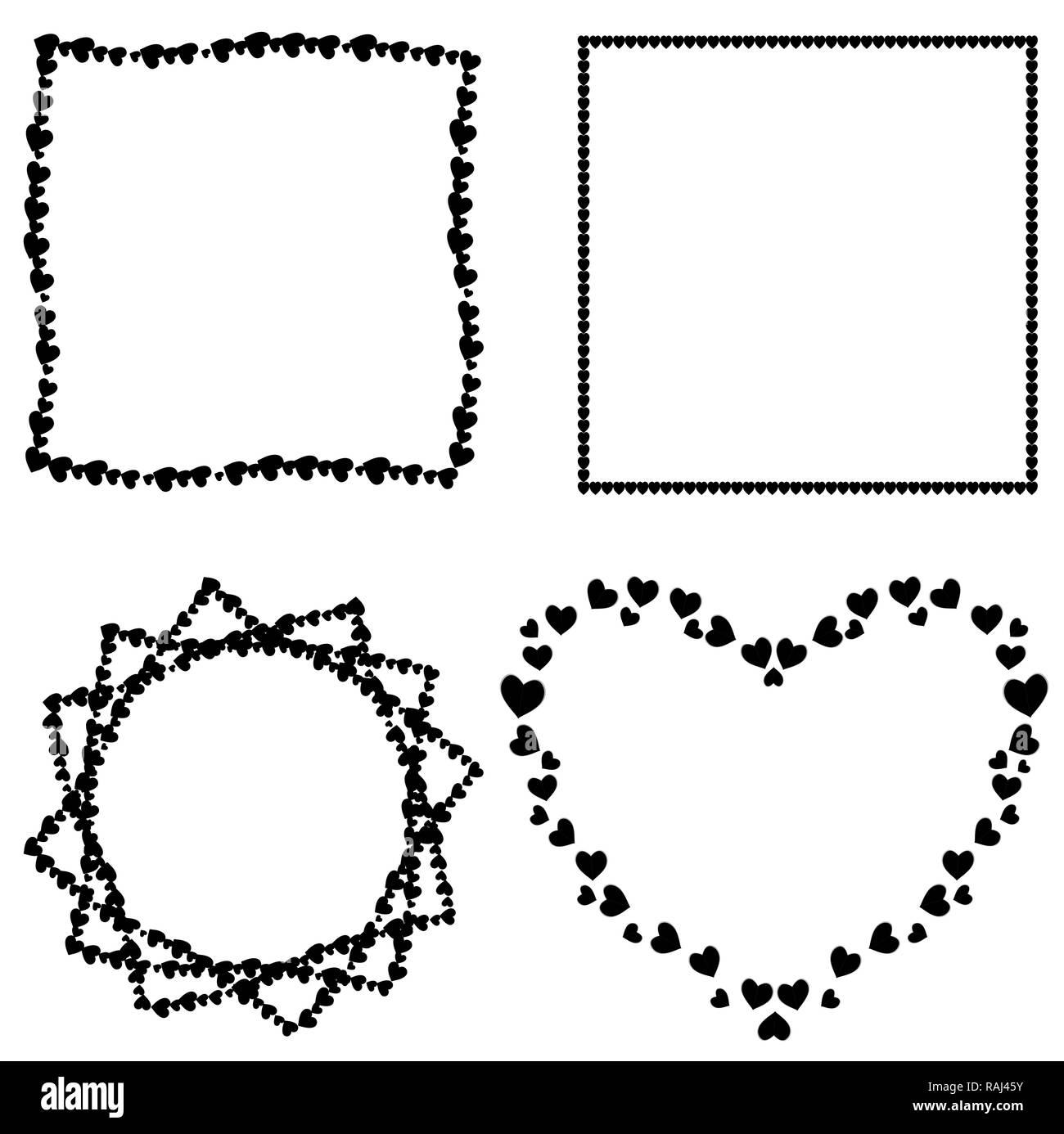 Set di carino amore nero cuori cornici foto per San Valentino, wedding design romantico. Modello per il biglietto di auguri, invito la raccolta per Scrapbooking Foto Stock