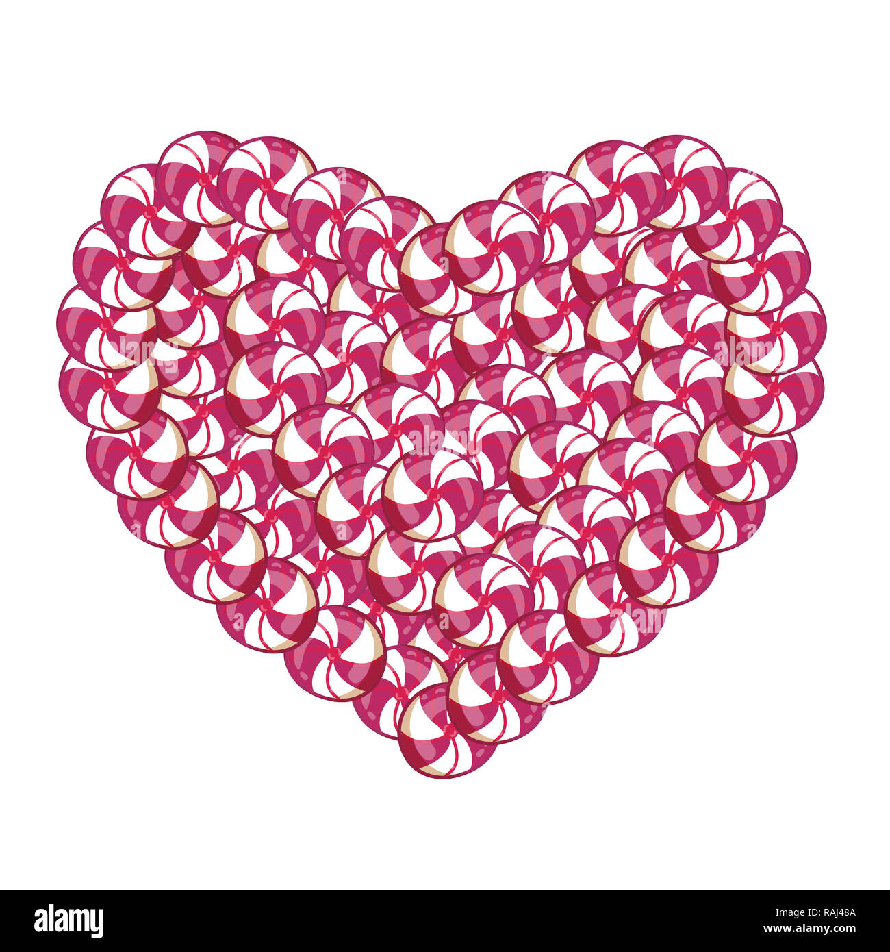 Candy cuore fatta di colore rosa e bianco di lecca-lecca e caramelle isolati su sfondo bianco. illustrazione, icona, clip art per il giorno di San Valentino o nozze des Foto Stock