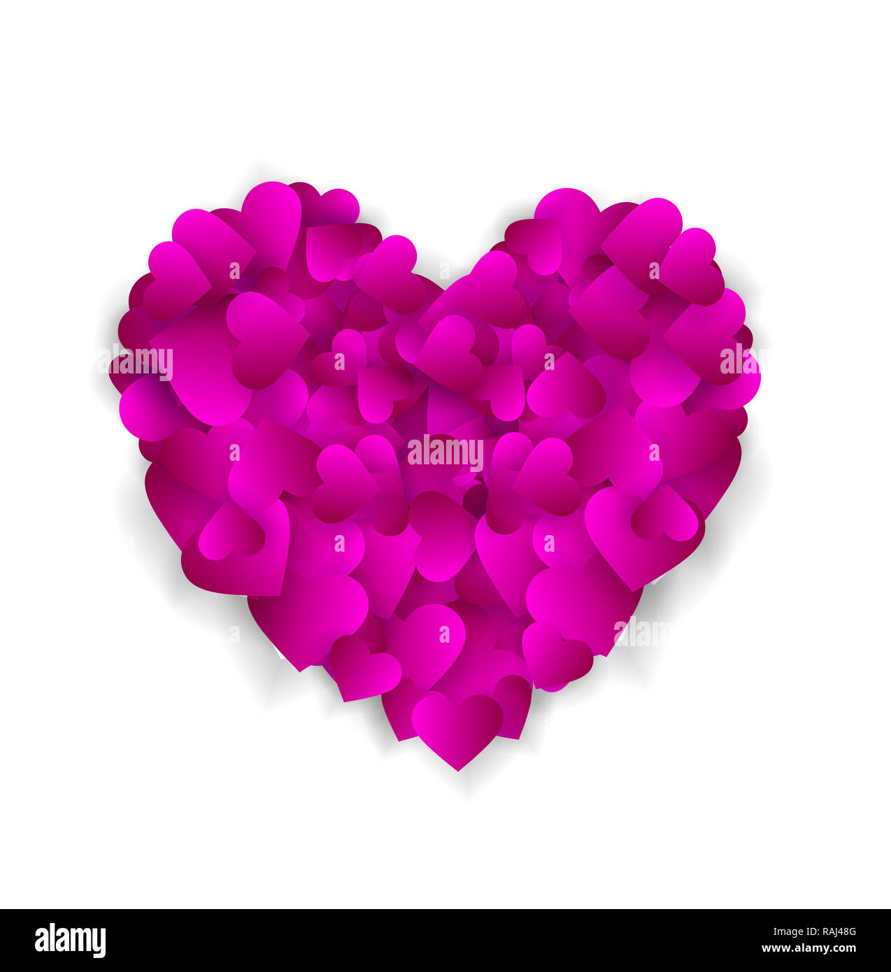 Grande cuore viola fatta di piccoli cuori isolati su sfondo bianco, simbolo dell'amore, la fedeltà e la gentilezza, l'elemento per il giorno di san valentino o nozze salutare Foto Stock