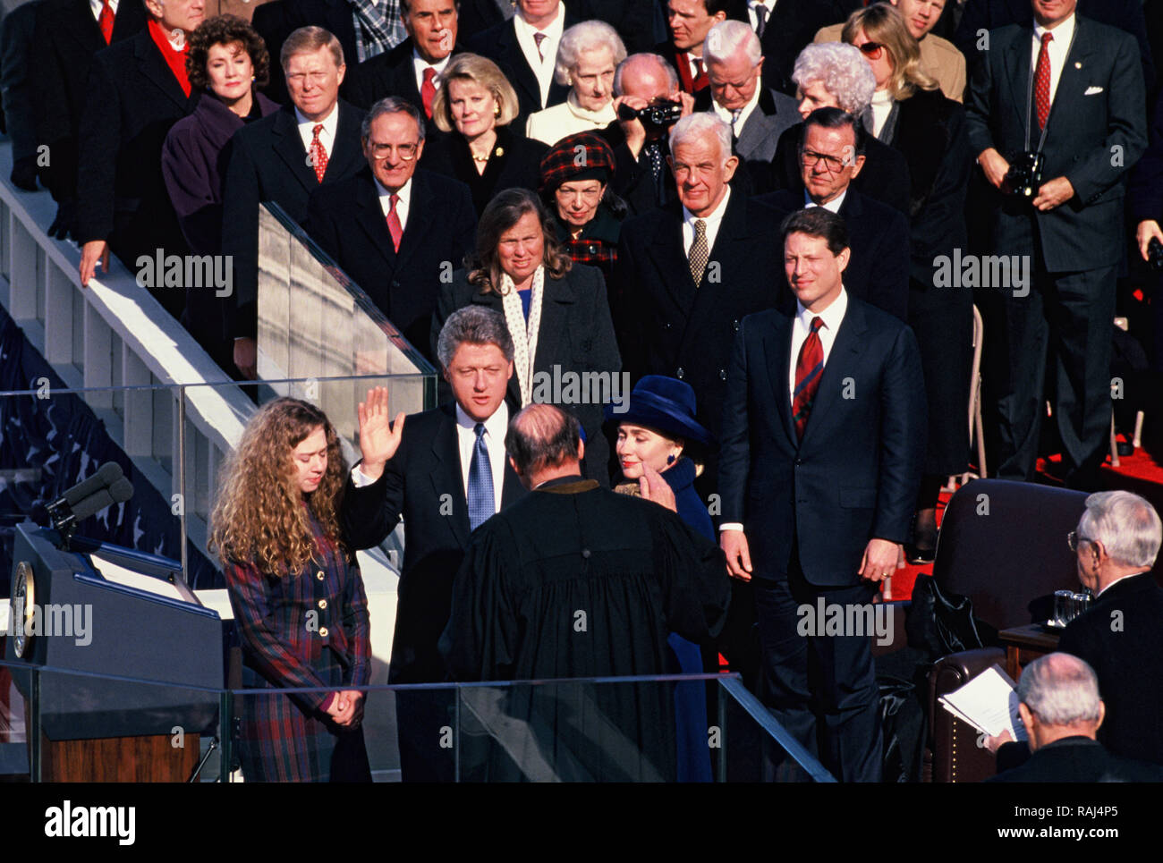William Jefferson Clinton ha tenuto il giuramento di ufficio su gennaio 20, 1993. Foto di Dennis Brack Foto Stock