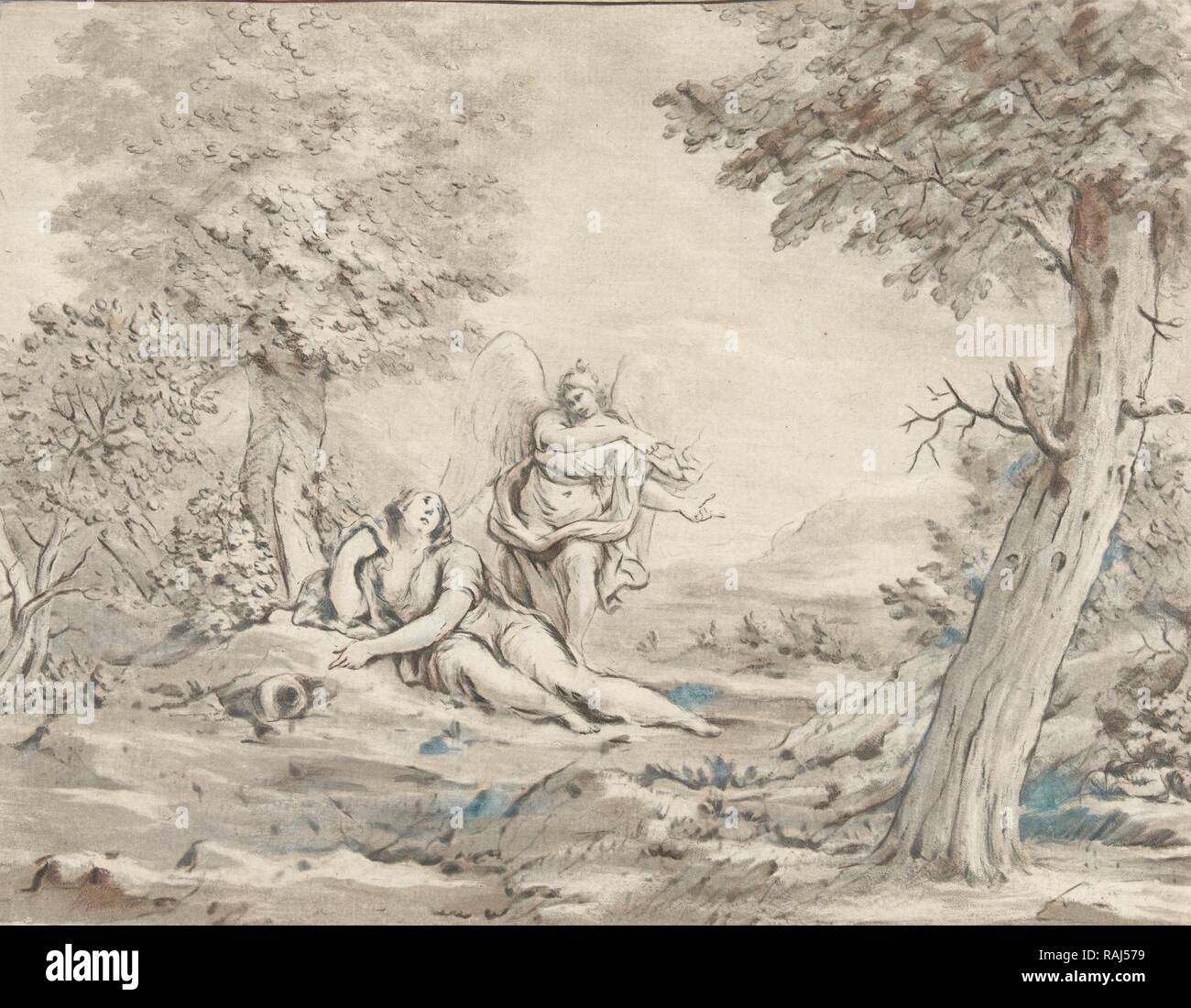 Agar nel deserto, Jurriaan Cootwijck, Eustache Lesueur, 1759. Reinventato da Gibon. Arte Classica con un tocco di moderno reinventato Foto Stock