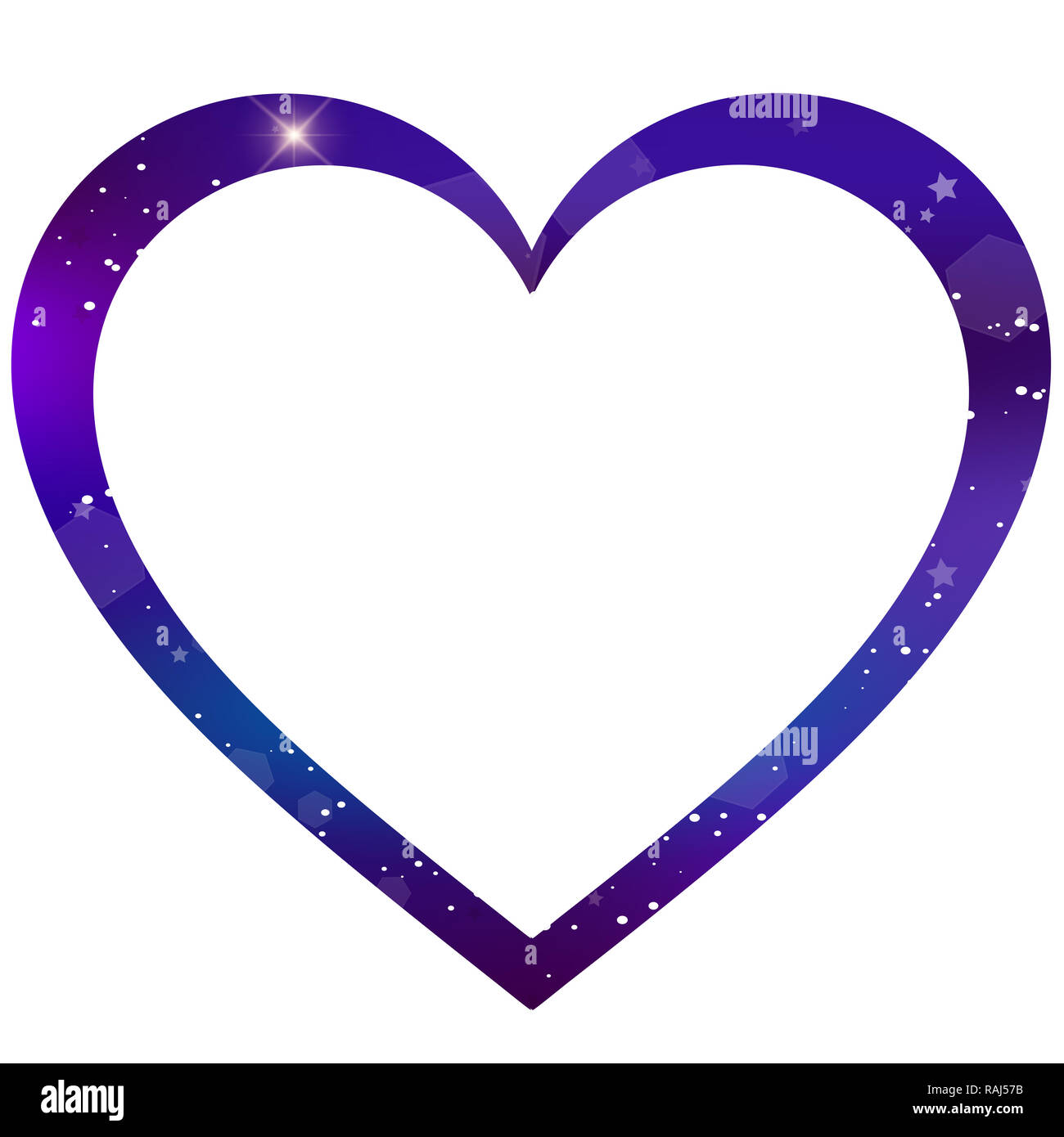 Fantastico galaxy a forma di cuore ad photo frame isolati su sfondo bianco. Neon viola magic icona, notte cielo stellato amore simbolo per il messaggio di saluto di san valentino ca Foto Stock