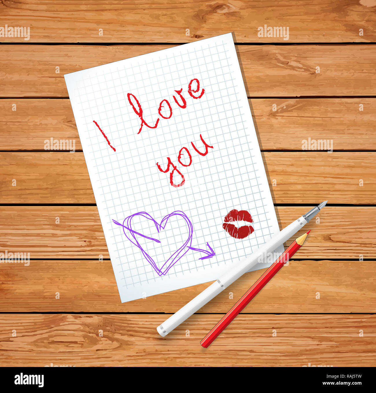 Lettera D Amore Il Giorno Di San Valentino Bella Lettera Con Disegnati A Mano Cuore Rosso Kissmark Fontana Penna E Matita Rossa Su Sfondo Di Legno Vista Dall Alto Il Foto Stock Alamy