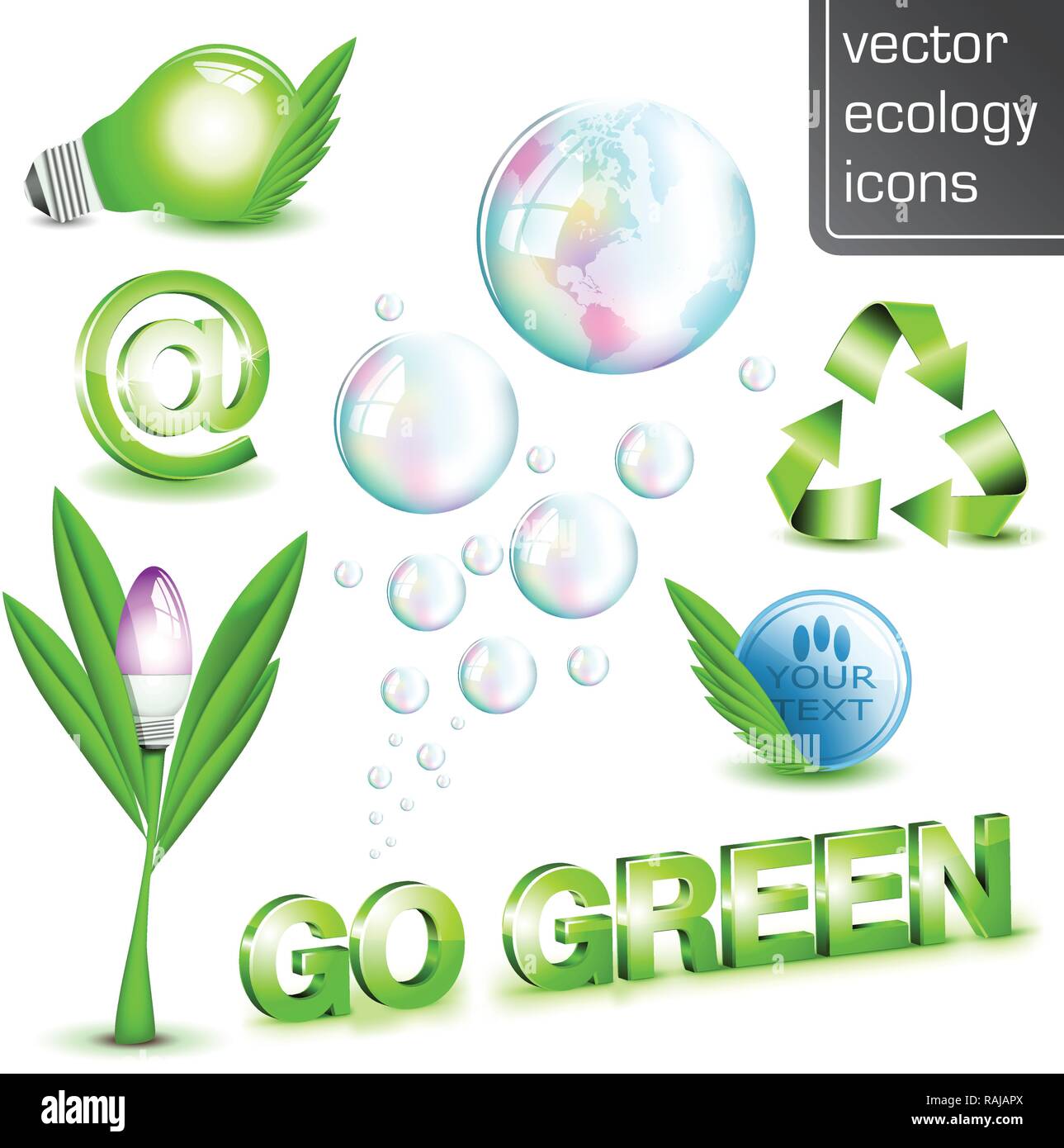 Collezione Eco Design Elementi, isolati su sfondo bianco, illustrazione vettoriale Illustrazione Vettoriale