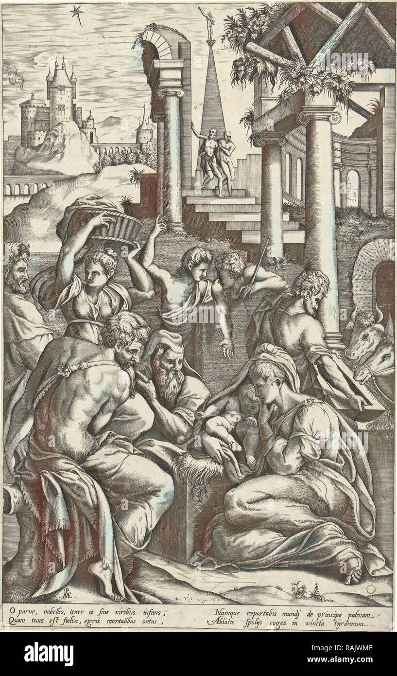 Adorazione dei pastori, Pieter van der Heyden, c. 1540 - 1572. Reinventato da Gibon. Arte Classica con un moderno reinventato Foto Stock