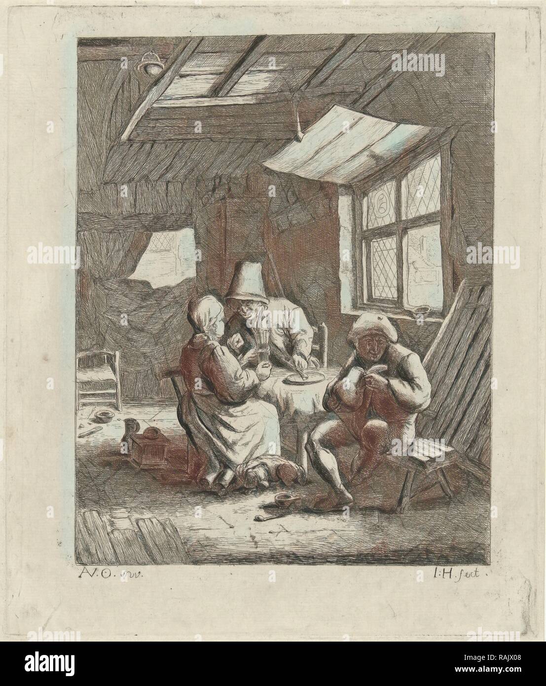 Contadino interno (prima versione), Jabes Heenck, c. 1767 - 1782. Reinventato da Gibon. Arte Classica con un tocco di moderno reinventato Foto Stock