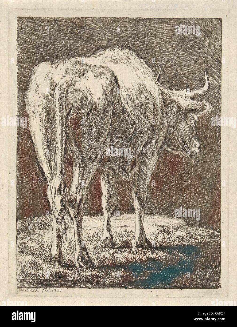 Mucca in un paesaggio, Jabets Heenck, 1781. Reinventato da Gibon. Arte Classica con un tocco di moderno reinventato Foto Stock