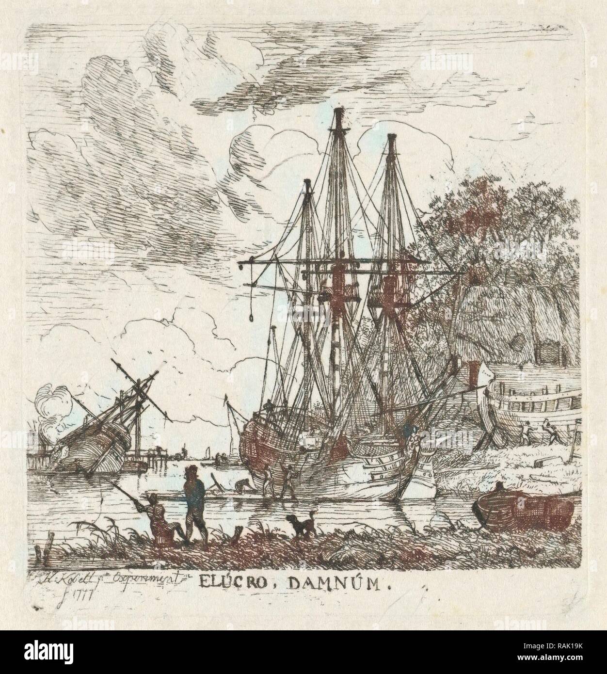 Cantiere Navale, Hendrik Kobell, 1777. Reinventato da Gibon. Arte Classica con un tocco di moderno reinventato Foto Stock