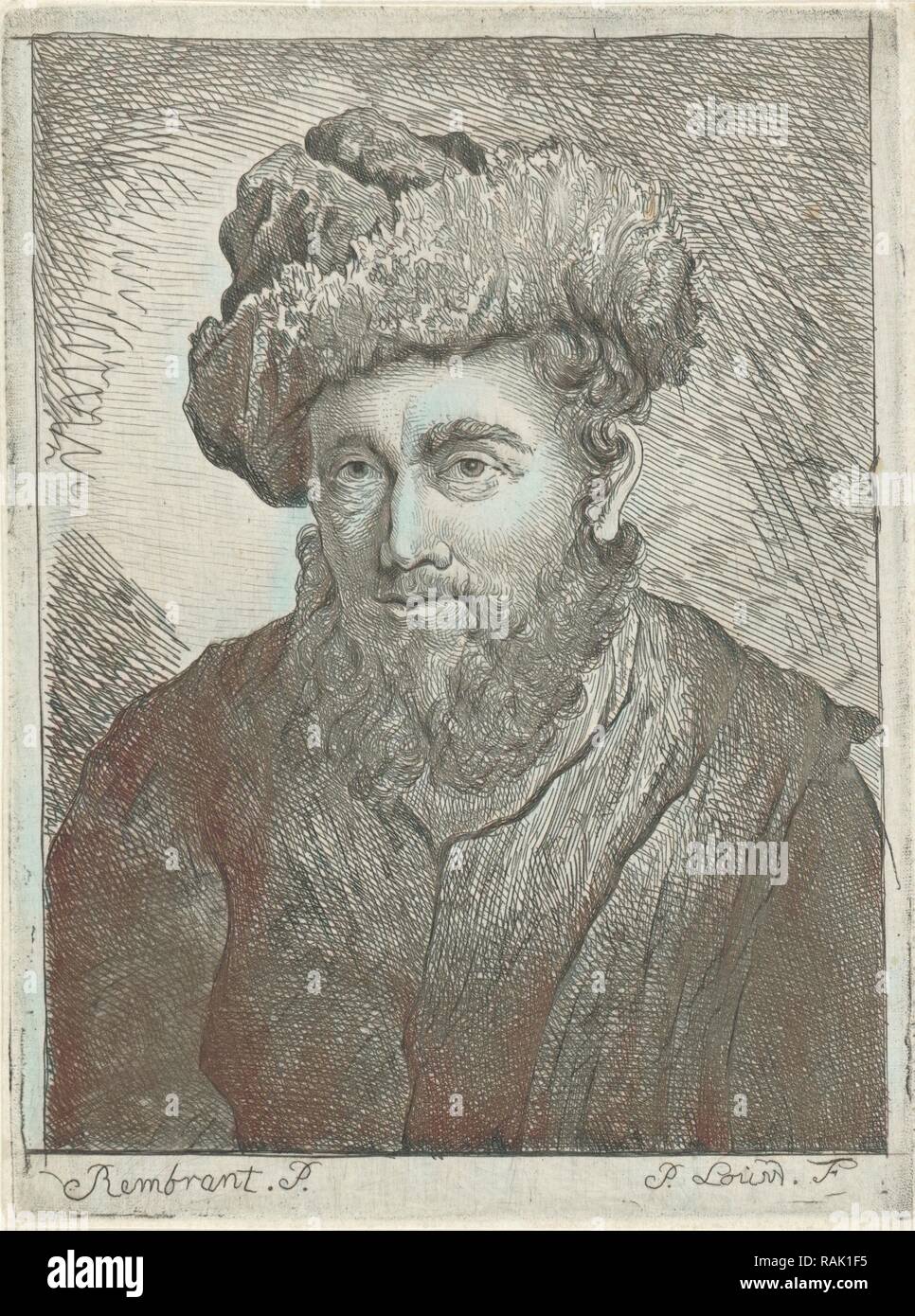 Ritratto di Ignoto uomo barbuto con il cappello sulla sua testa, stampa maker: Pieter Louw (menzionato in oggetto), risalente 1735 reinventato Foto Stock