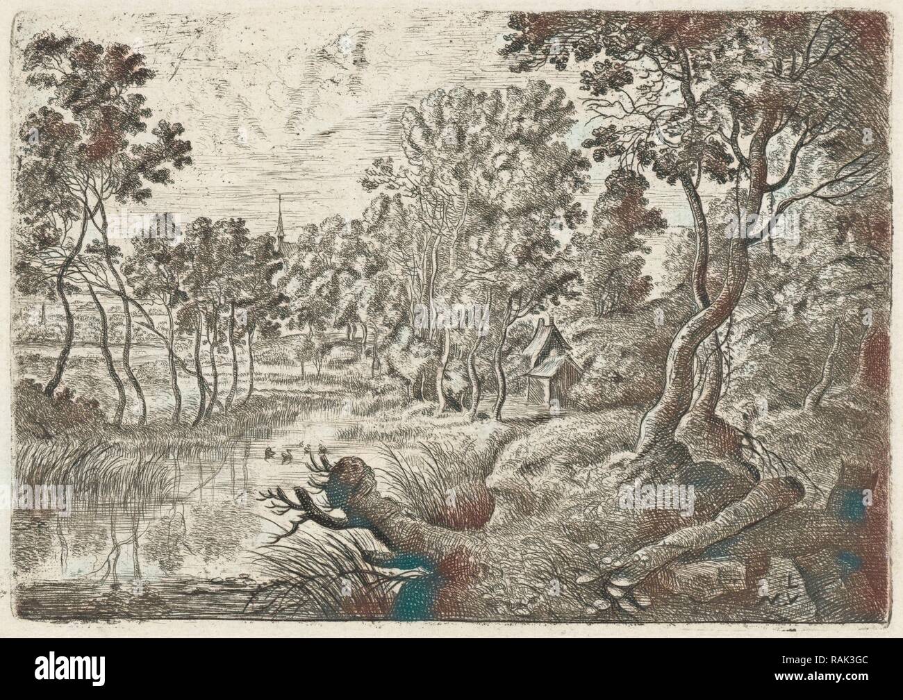 Paesaggio con un flusso, Lucas Van Uden, 1605 - 1673. Reinventato da Gibon. Arte Classica con un tocco di moderno reinventato Foto Stock