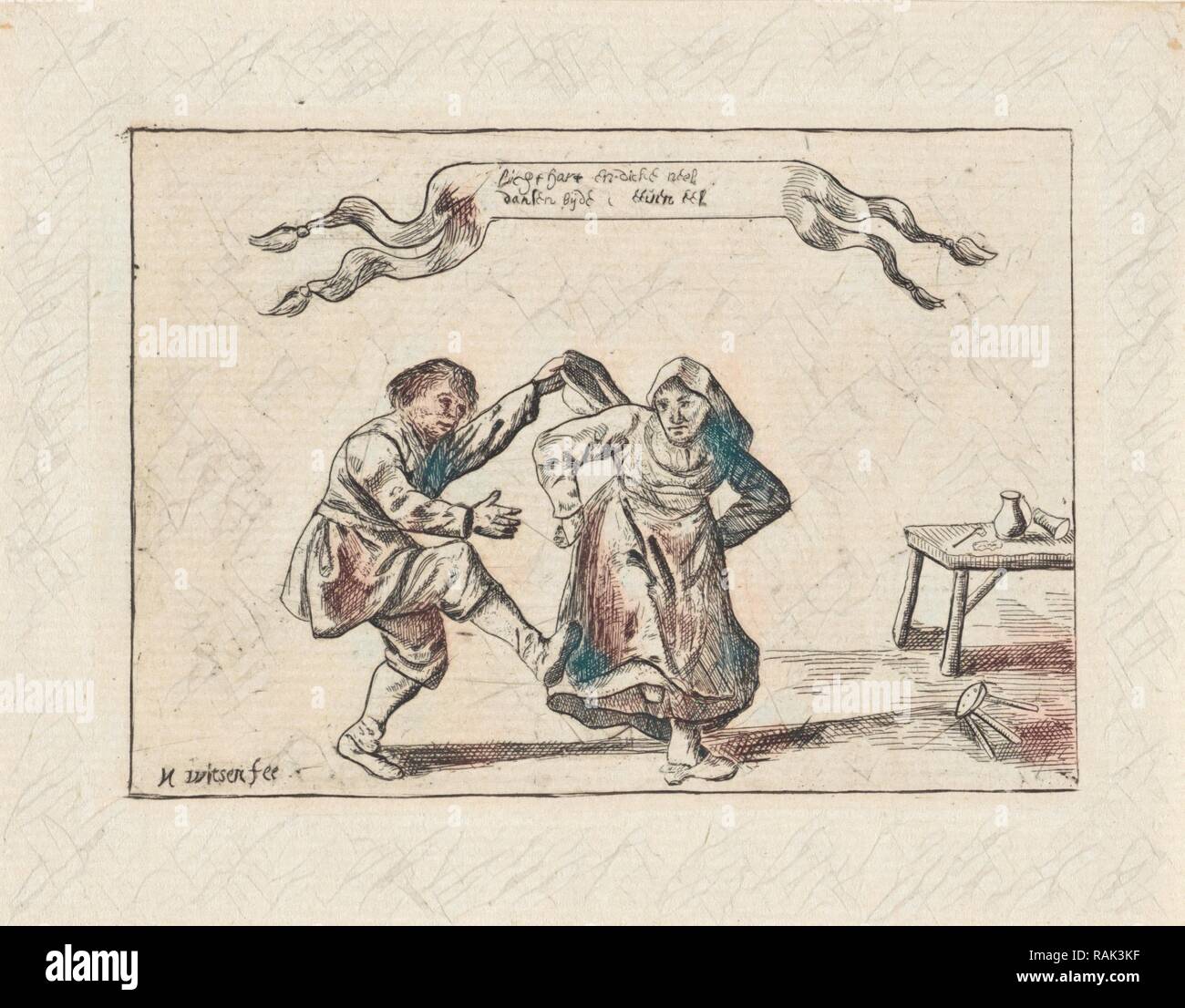 Danza giovane contadina, Nicolaes Cornelisz. Witsen, Pieter Nolpe, 1656 - 1717. Reinventato da Gibon. Arte Classica con reinventato Foto Stock
