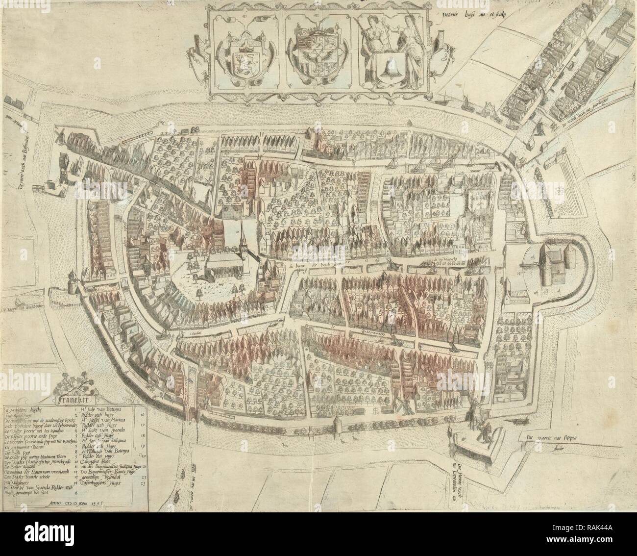 Mappa di Franeker, 1598, Paesi Bassi. Reinventato da Gibon. Arte Classica con un tocco di moderno reinventato Foto Stock