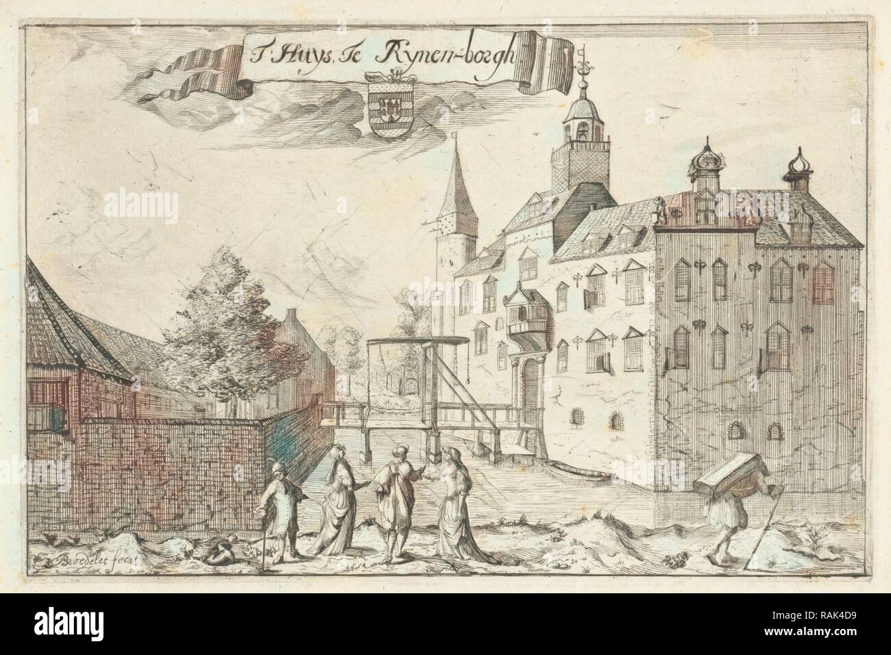 Casa o un castello con ponte levatoio a Rhijnenburgh, Paesi Bassi, Jan Broedelet, Caspar Specht, 1698. Reinventato Foto Stock