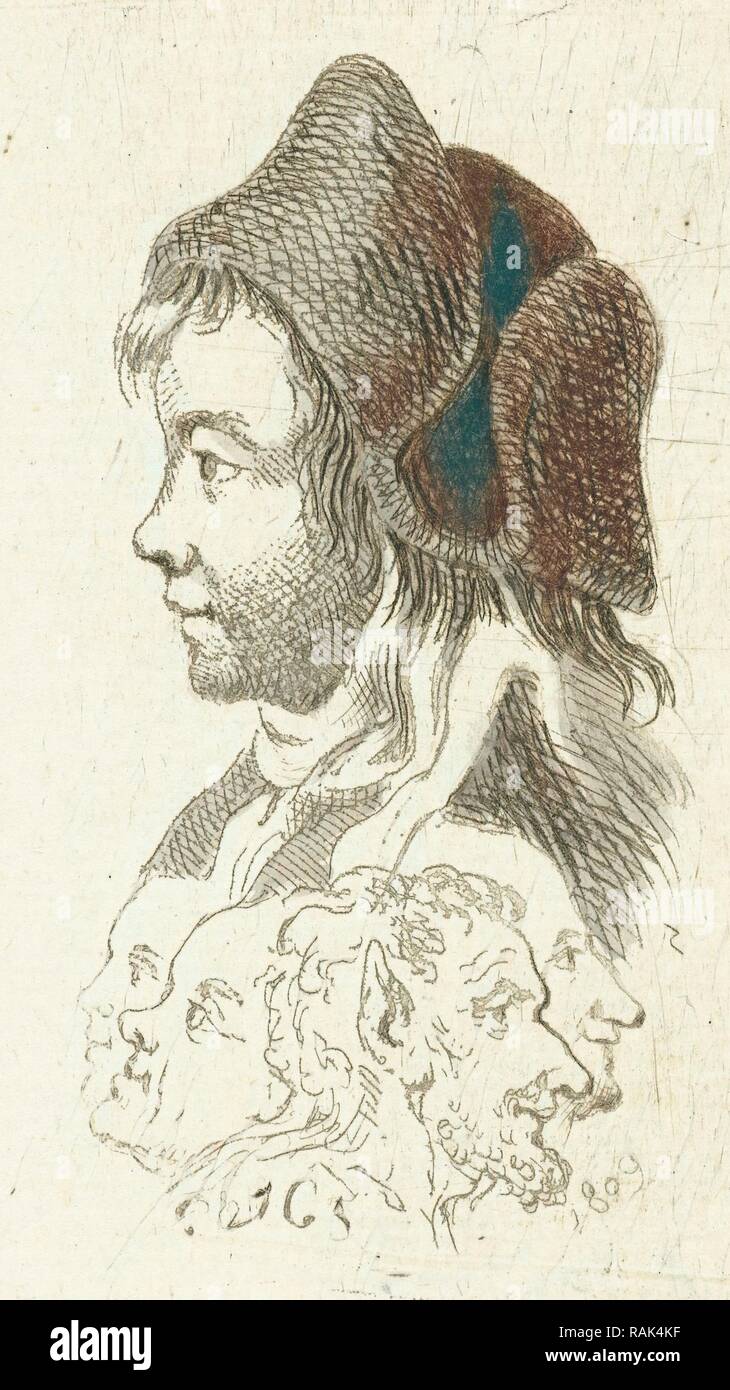 Ragazzo e quattro teste comprendente la testa di satiro, Johannes van Cuylenburgh, Cornelis van Cuylenburgh (II), 1809. Reinventato Foto Stock