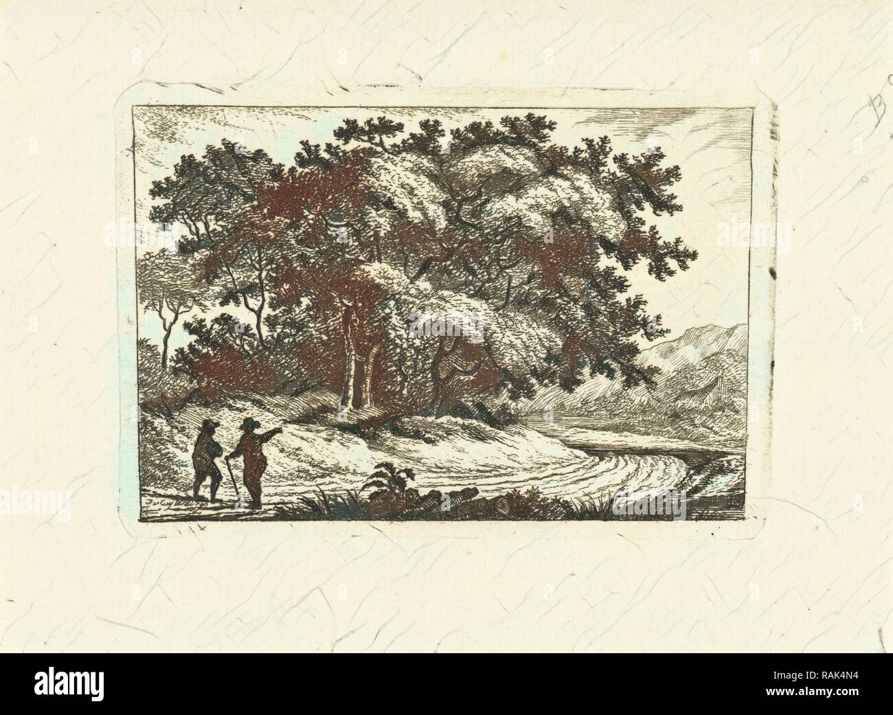 Paesaggio con scuotipaglia sulla strada, Johannes van Cuylenburgh, 1803 - 1841. Reinventato da Gibon. Arte Classica con un moderno reinventato Foto Stock