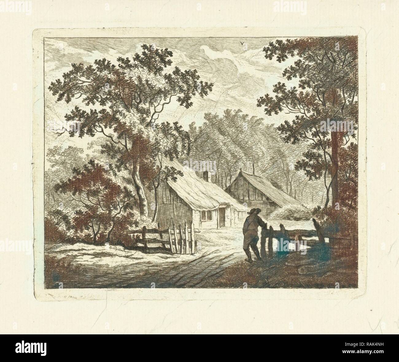 Paesaggio con fattoria e cortile con la recinzione, Johannes van Cuylenburgh, 1803 - 1841. Reinventato da Gibon. Classic reinventato Foto Stock
