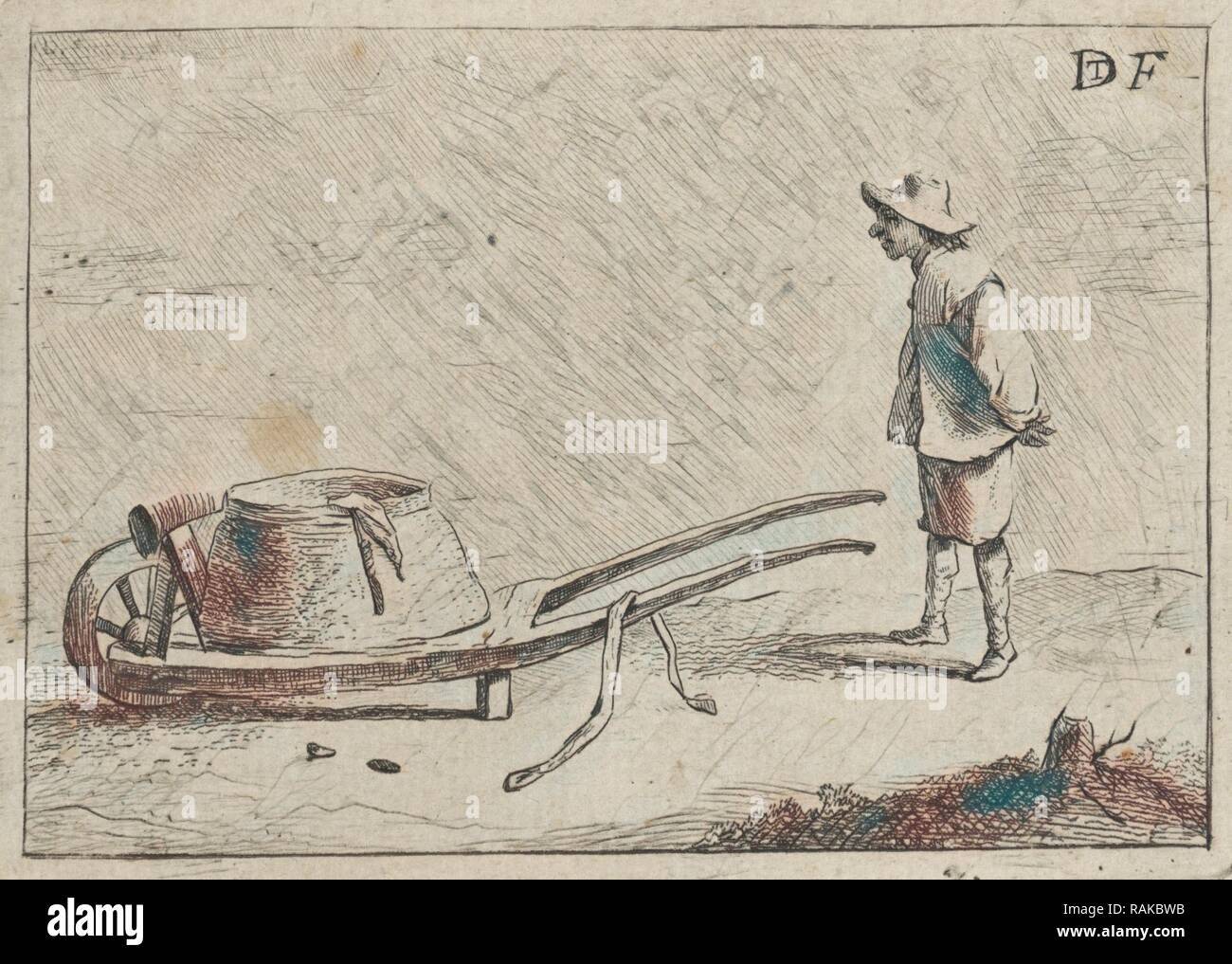 Uomo con una carriola, anonimo, 1700 - 1799. Reinventato da Gibon. Arte Classica con un tocco di moderno reinventato Foto Stock
