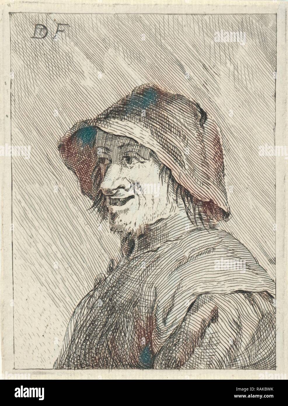 Contadino con hat sulla testa a sinistra, anonimo, 1626 - 1740. Reinventato da Gibon. Arte Classica con un tocco di moderno reinventato Foto Stock