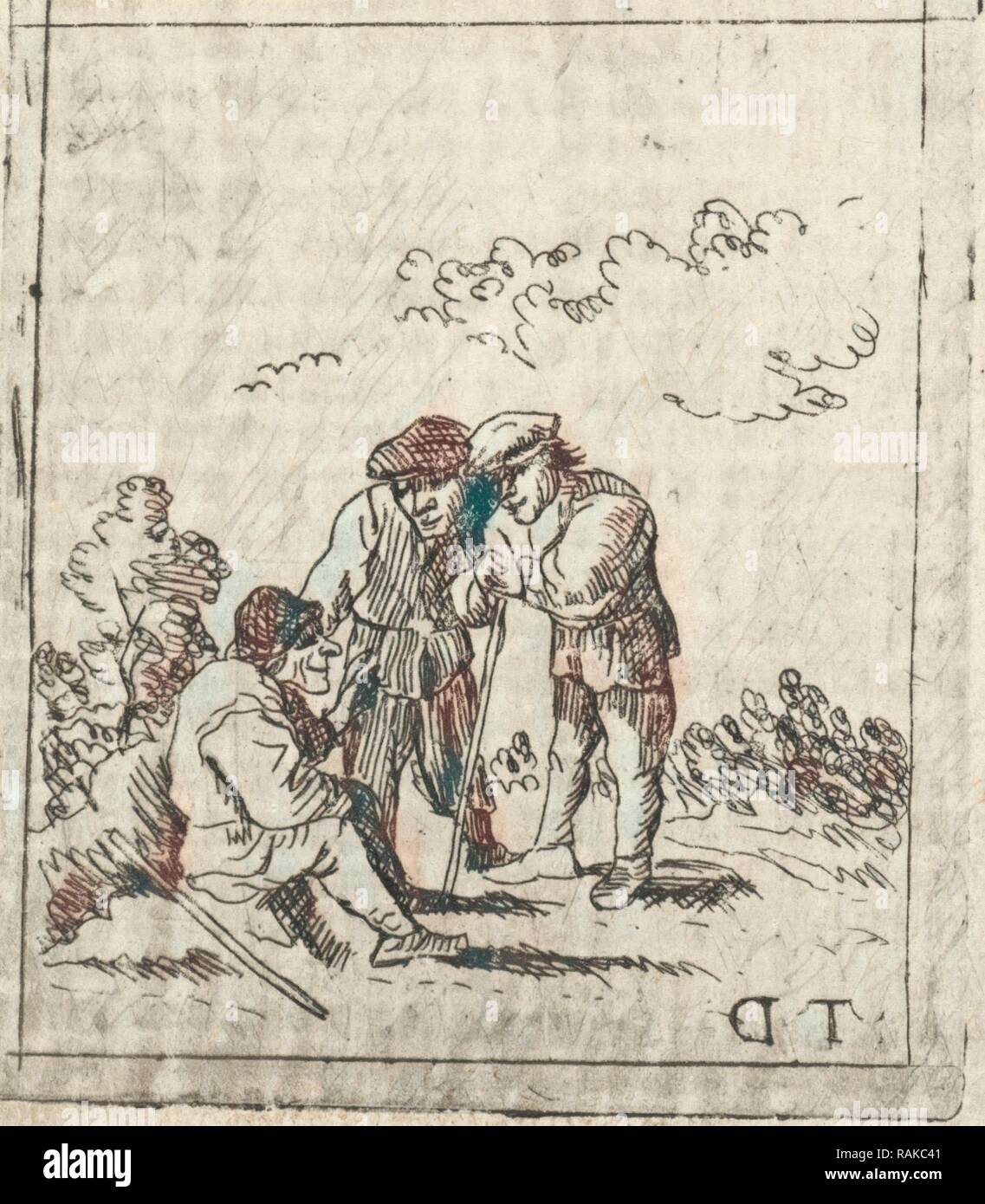 Tre uomini di parlarsi, anonimo, 1700 - 1799. Reinventato da Gibon. Arte Classica con un tocco di moderno reinventato Foto Stock