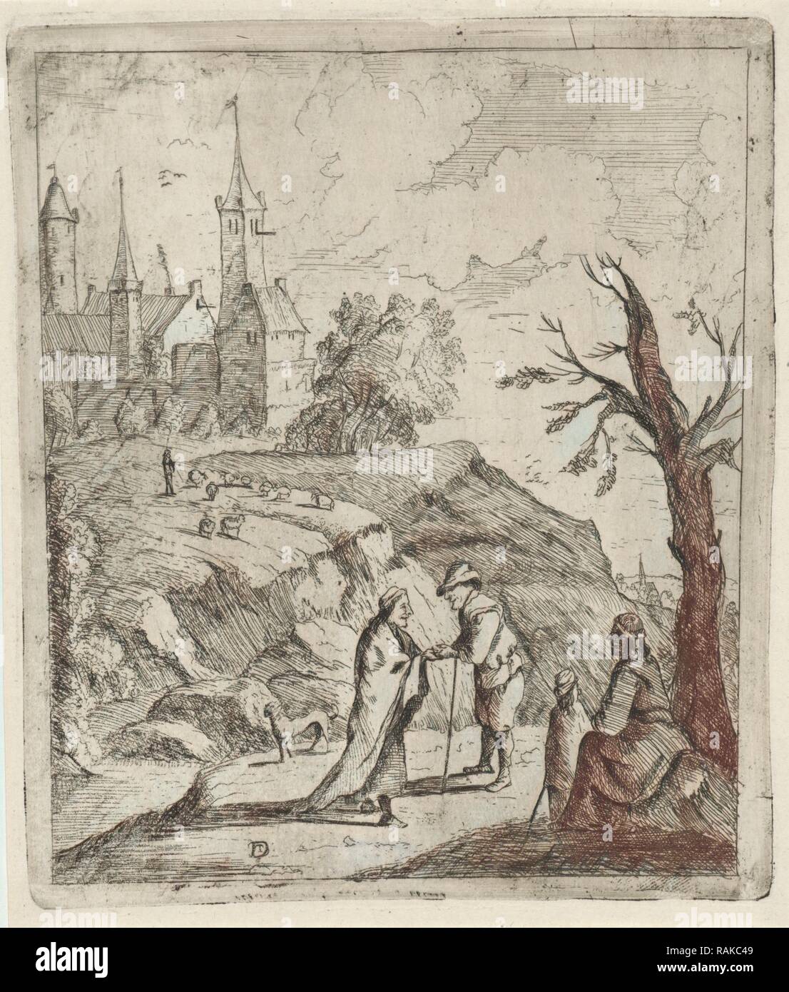 Paesaggio con fortuneteller, anonimo, 1700 - 1799. Reinventato da Gibon. Arte Classica con un tocco di moderno reinventato Foto Stock