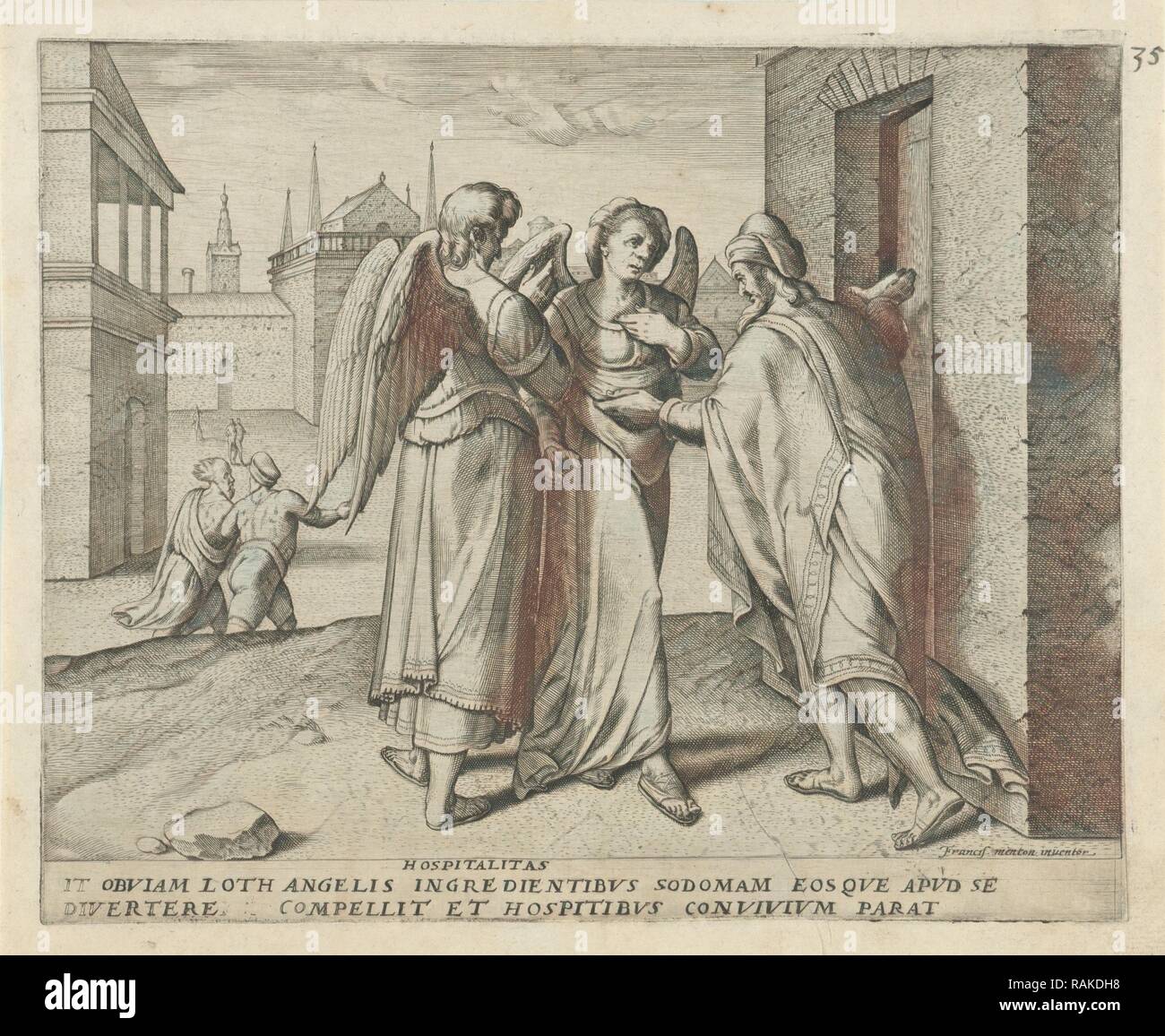 Lotto e i due angeli, anonimo, 1550 - 1570. Reinventato da Gibon. Arte Classica con un tocco di moderno reinventato Foto Stock