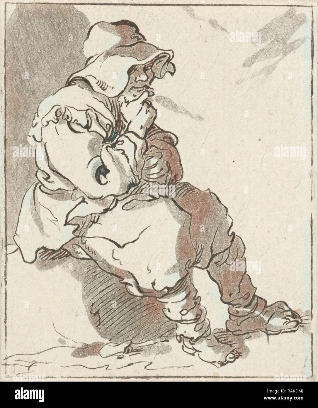Uomo seduto sulla pietra, Hermanus Fock, c. 1781 - c. 1822. Reinventato da Gibon. Arte Classica con un tocco di moderno reinventato Foto Stock