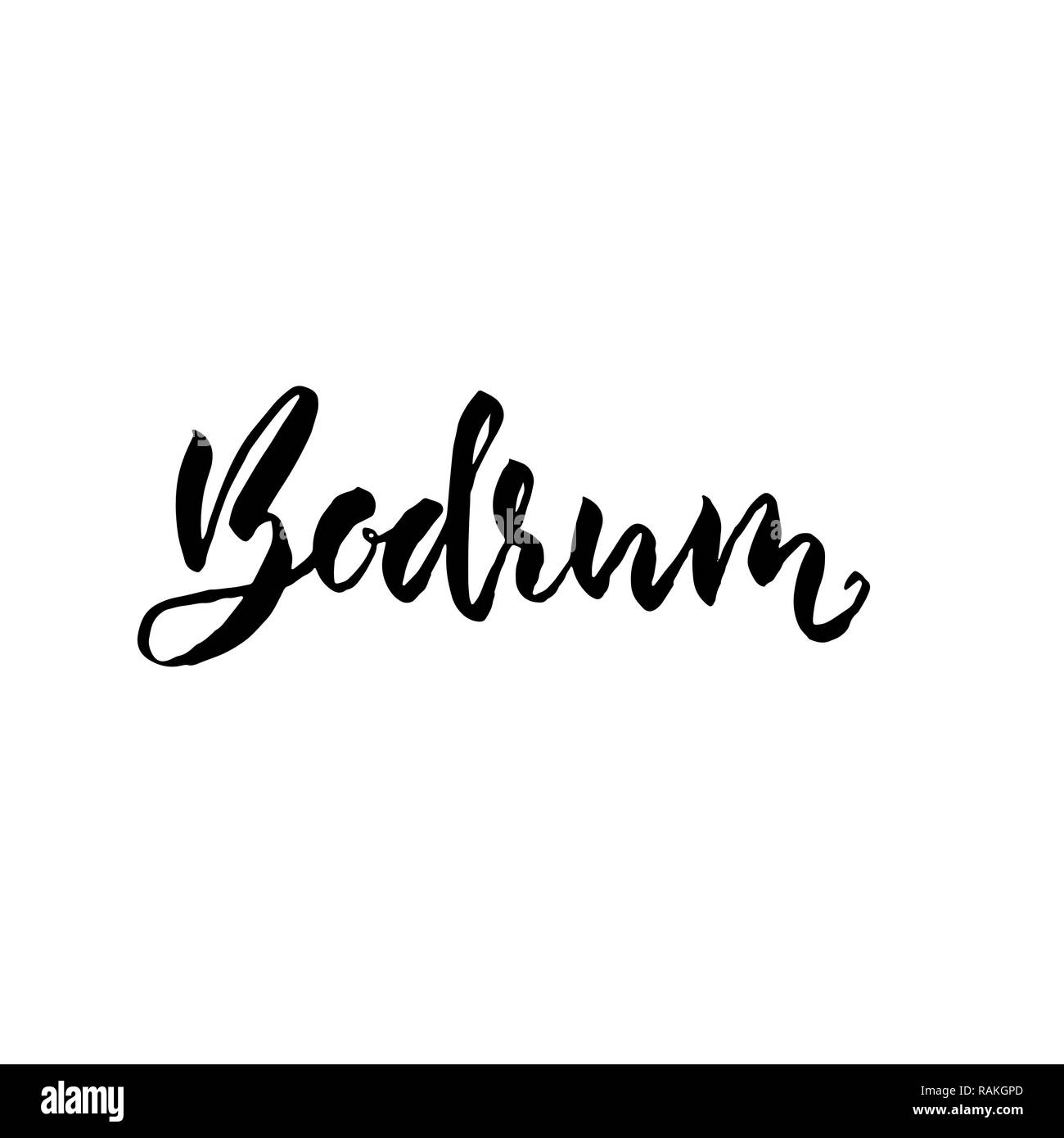 Bodrum, Turchia. Tipografia pennello asciutto lettering design. Disegnato a mano poster di calligrafia. Illustrazione Vettoriale. Illustrazione Vettoriale