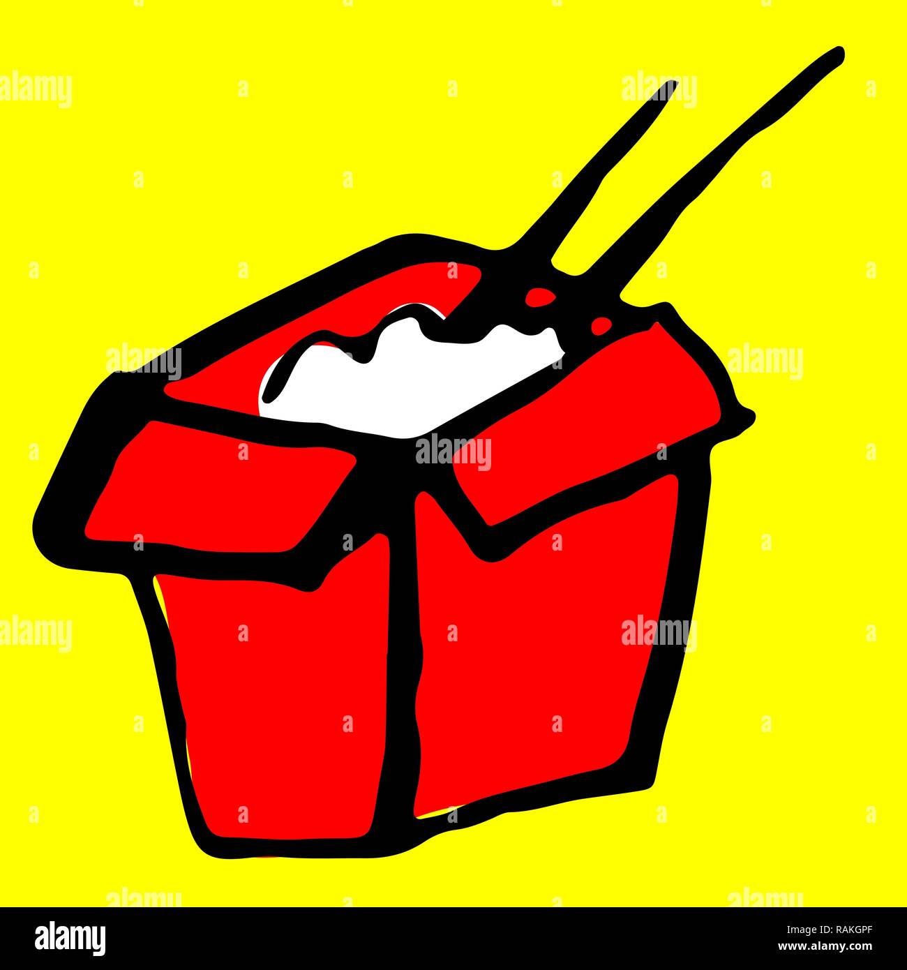 Riso in box icona. Grunge spazzola di inchiostro illustrazione vettoriale. Cibo illustrazione piana. Illustrazione Vettoriale