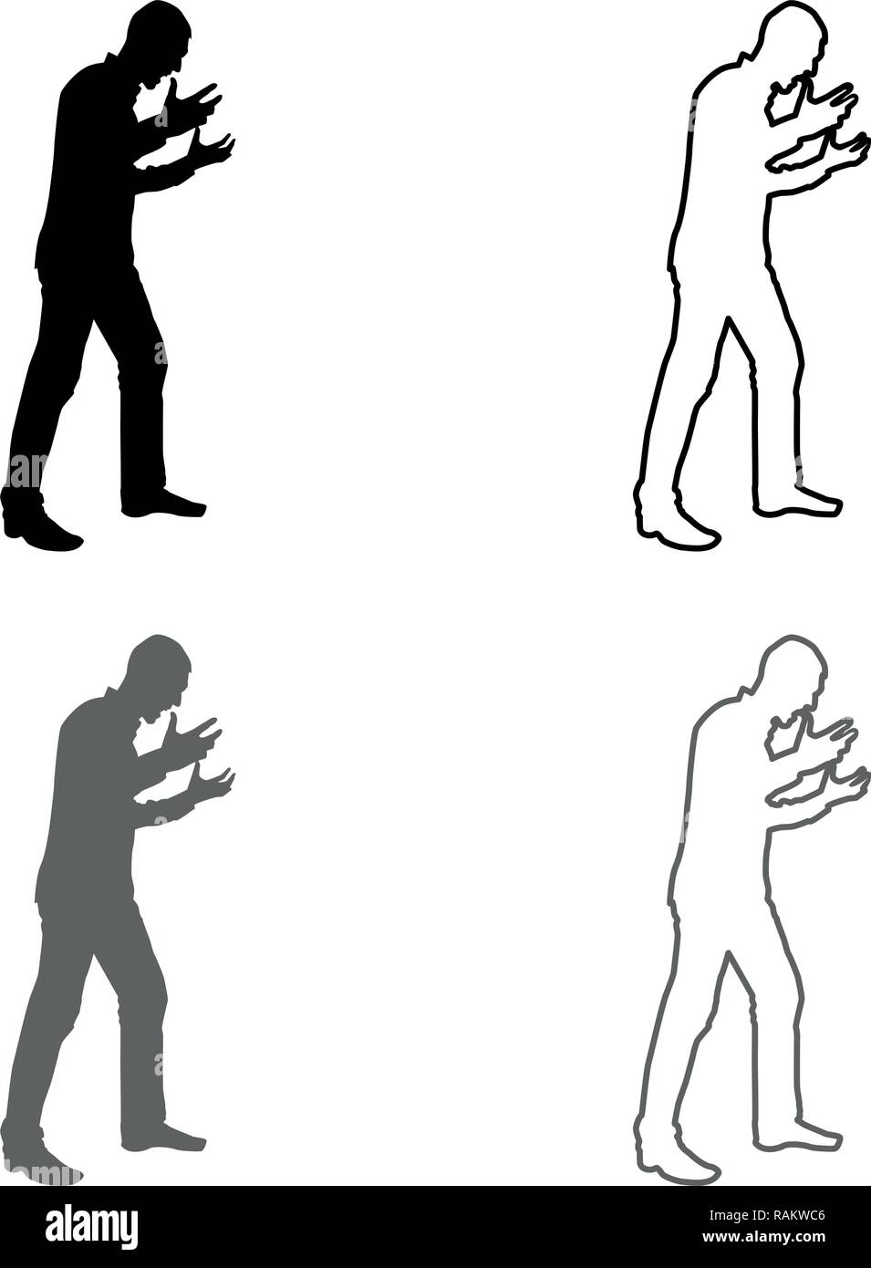 L'uomo urlando in rabbia silhouette concetto conflitto Imposta icona grigio colore nero vettore I Outline stile piatto semplice immagine Illustrazione Vettoriale