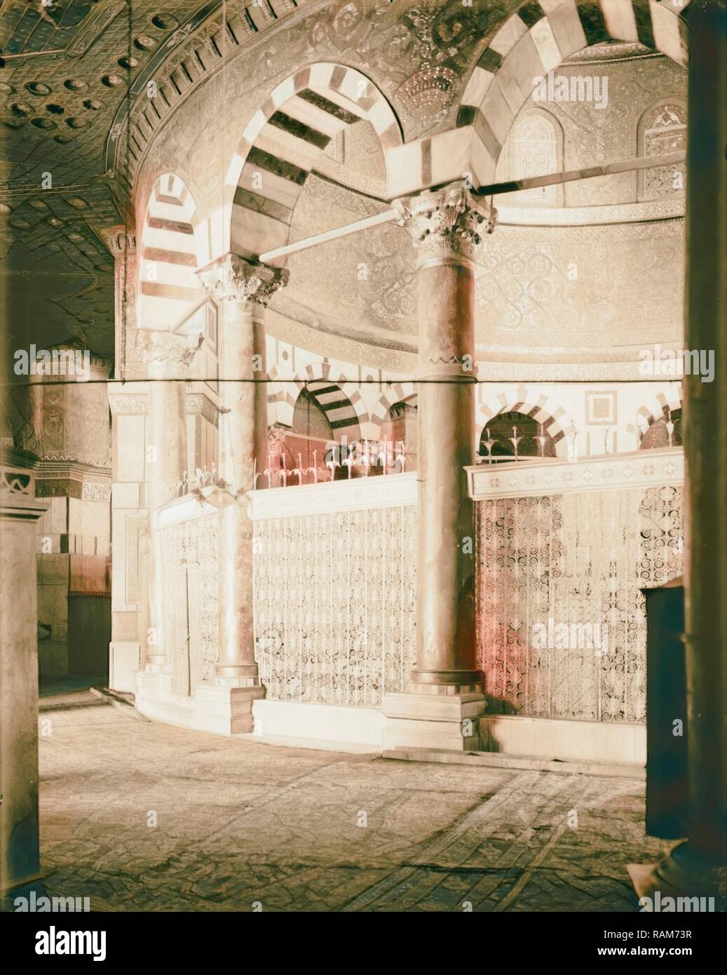 La moschea di Omar, Cupola della Roccia interno mostra rotunda. 1898, a