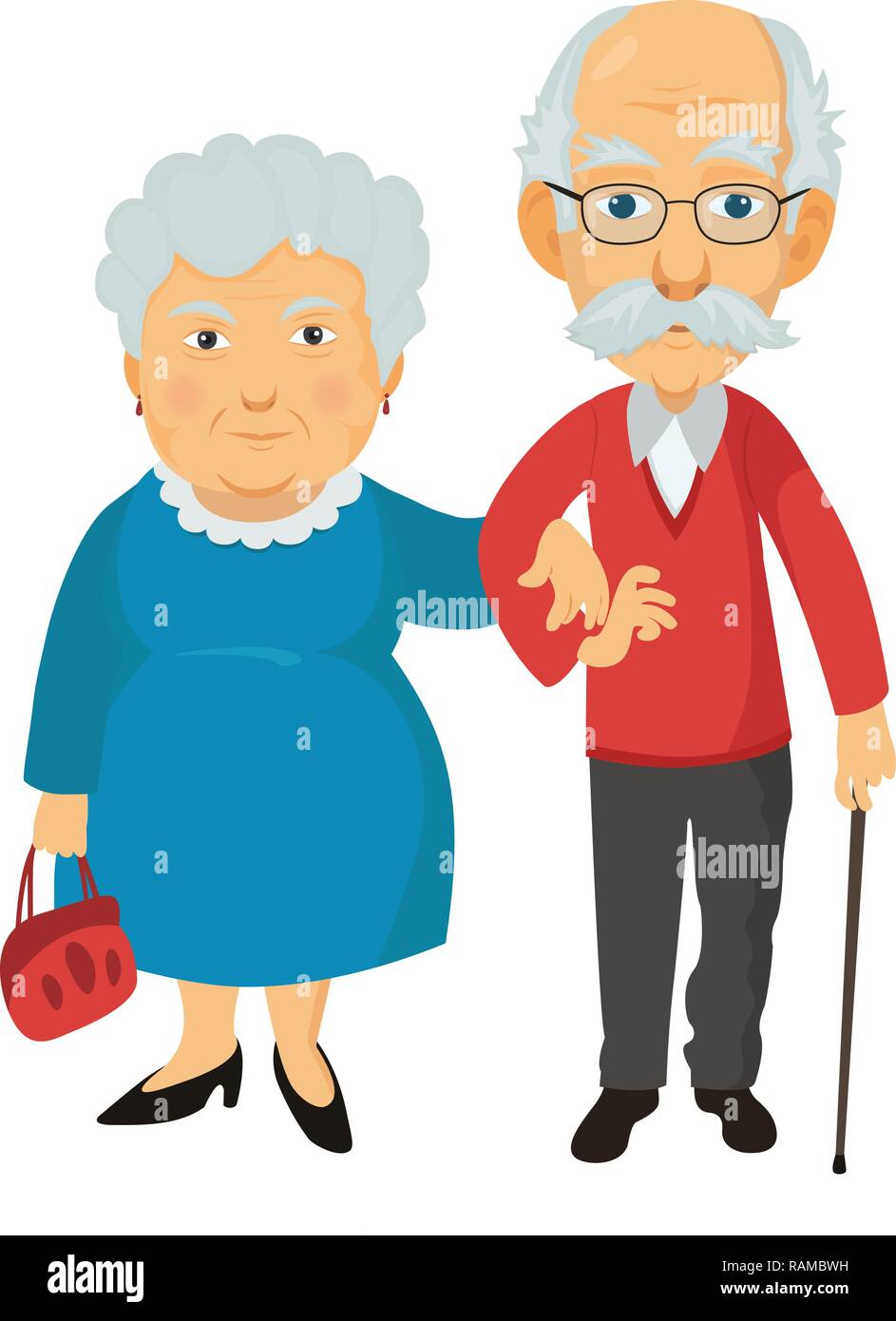 Sorridente in piedi le persone anziane. Mia nonna e mio nonno insieme. Illustrazione Vettoriale