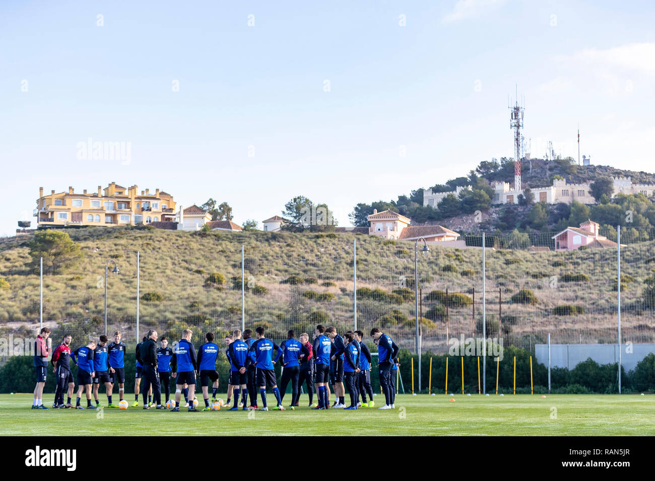 LA MANGA, Spanje, 05-01-2019, calcio, La Manga Club Resort, olandese eredivisie, stagione 2018/2019, il riscaldamento dei giocatori di SC Heerenveen, durante il training camp Heerenveen in La Manga 5-01-2019, Foto Stock