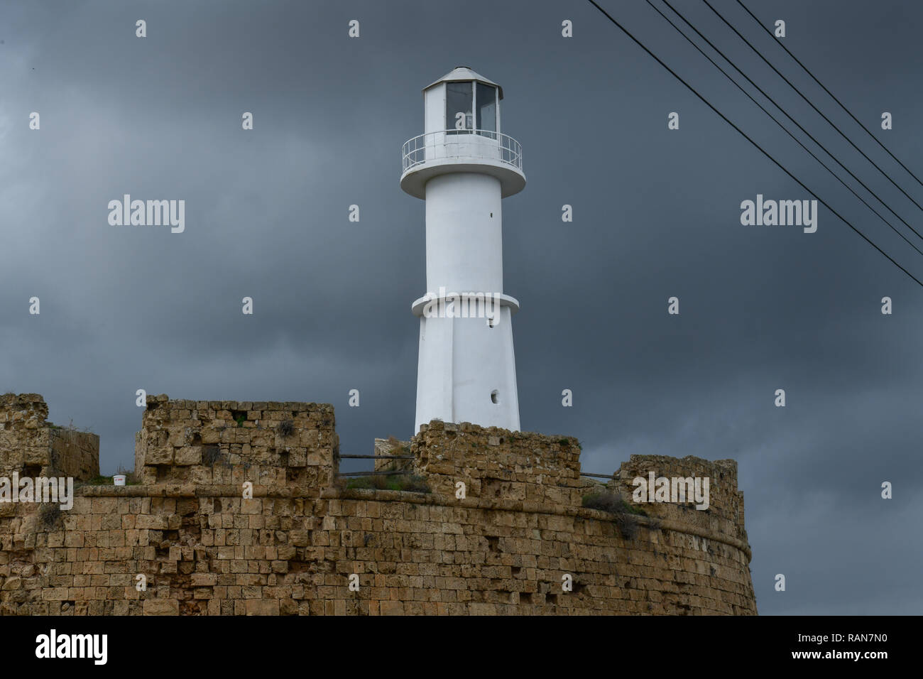 Faro, bastione Canbulat, Famagosta, Repubblica Turca di Cipro del Nord, Leuchtturm, Canbulat-Bastion, Famagosta,Tuerkische Republik Nordzypern Foto Stock