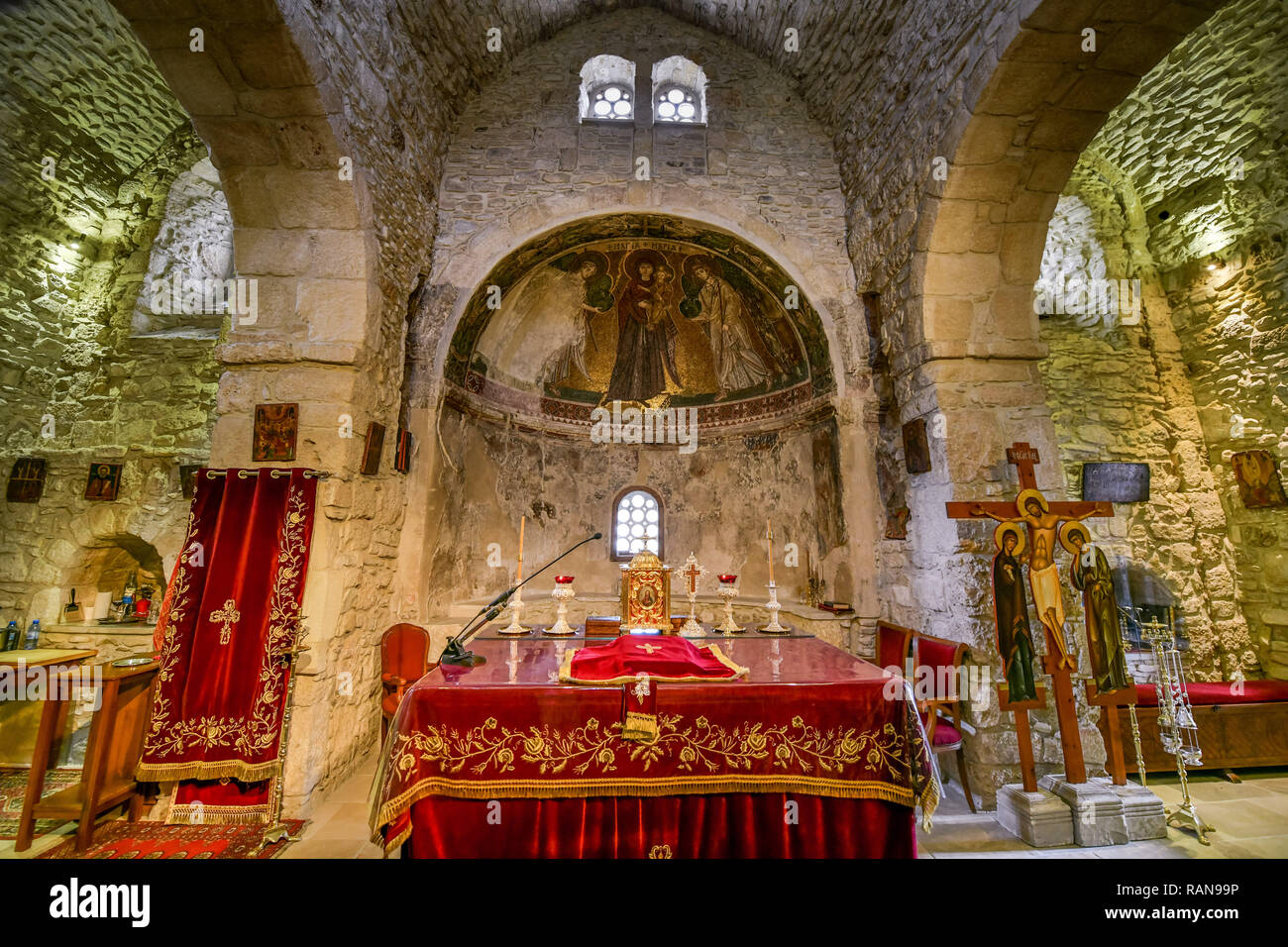 Marien mosaico della chiesa Angelolokistos, Kiti, Cipro, Marienmosaik Angelolokistos-Kirche, Zypern Foto Stock