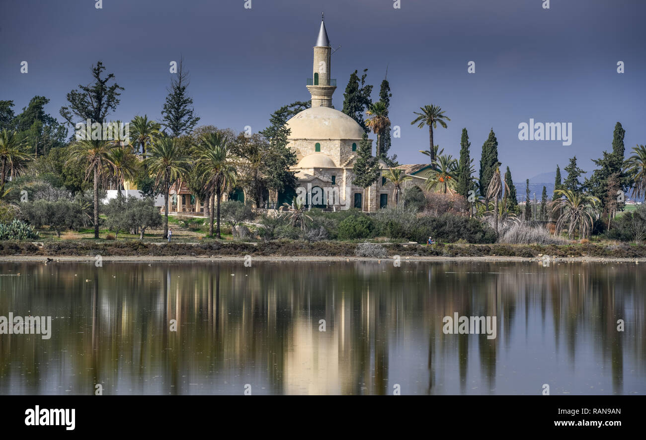 Moschea Hala sultan Tekke, Salt Lake, Larnaka, Cipro, Moschee Hala Sultan Tekke, Salzsee, Zypern Foto Stock