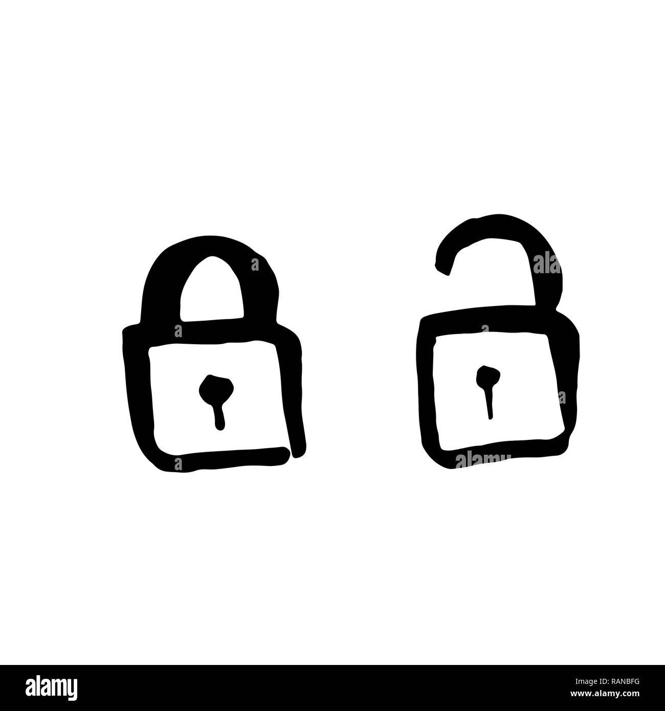 Set di blocco e la relativa icona. Spazzola di grunge illustrazione vettoriale. Illustrazione Vettoriale