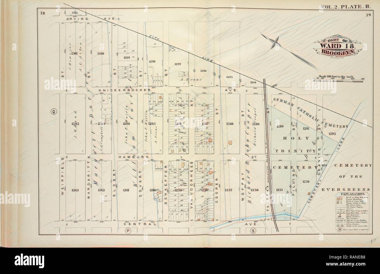 Vol. 2. Piastra, R. Mappa vincolati dalla City Line, cimitero Lane, Central Ave., Weirfield, compresi Irving Ave reinventato Foto Stock