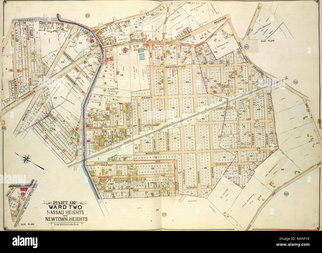 Queens, Vol. 2, doppia piastra pagina n. 26, parte di Ward due altezze di Nassau e Newtown Heights, mappa delimitata da reinventato Foto Stock