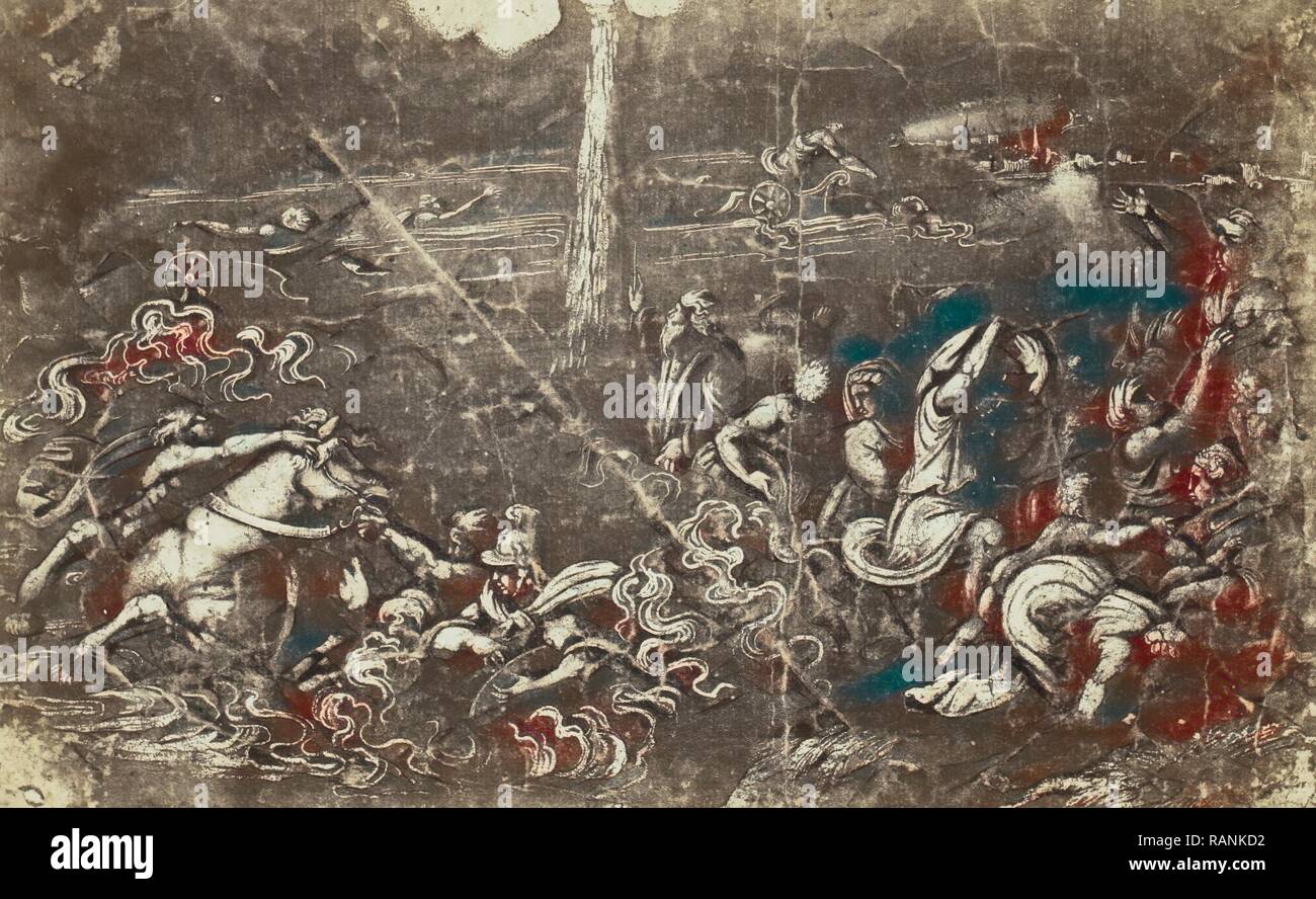 Disegno di Raffaello dal Castello di Windsor, annegamento dell'esercito di Israele dopo la traversata del Mar Rosso, Charles Thurston Thompson reinventato Foto Stock