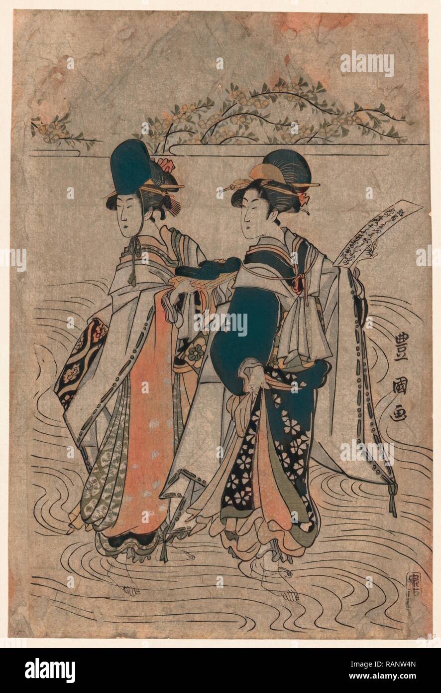 Ide Yatsushi No Tamagawa, una versione moderna del gioiello Ide fiume. [Tra il 1798 e il 1801], 1 Stampa: xilografia, colore reinventato Foto Stock