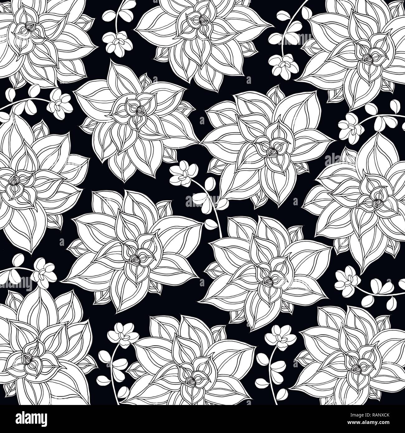 Doodle sfondo floreale nel vettore con scarabocchi in bianco e nero la colorazione di pagina. Vector modello etnico può essere utilizzata per la carta da parati, riempimenti, colorin Illustrazione Vettoriale