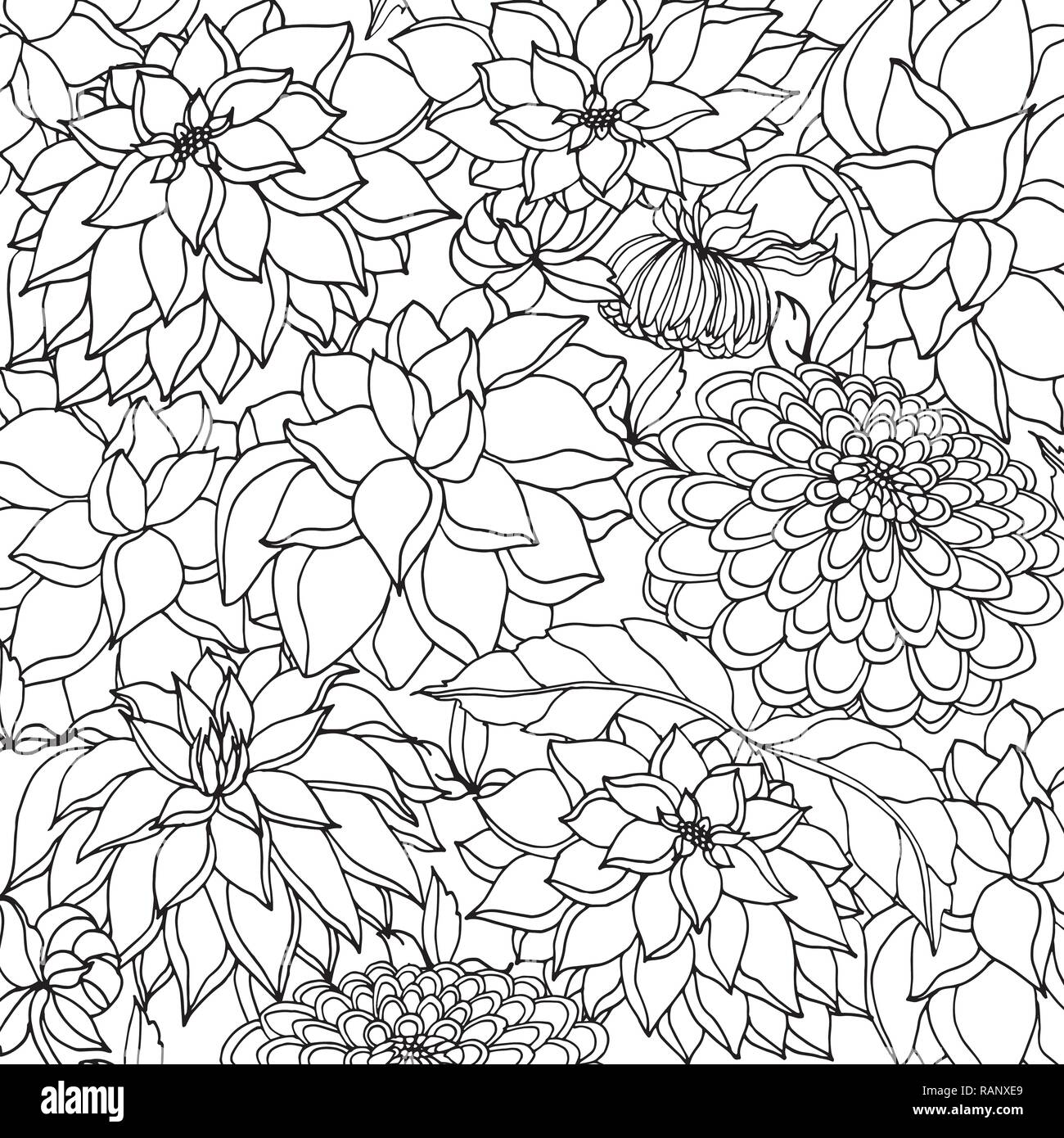 Doodle sfondo floreale nel vettore con scarabocchi in bianco e nero la colorazione di pagina. Vector modello etnico può essere utilizzata per la carta da parati, riempimenti, colorin Illustrazione Vettoriale