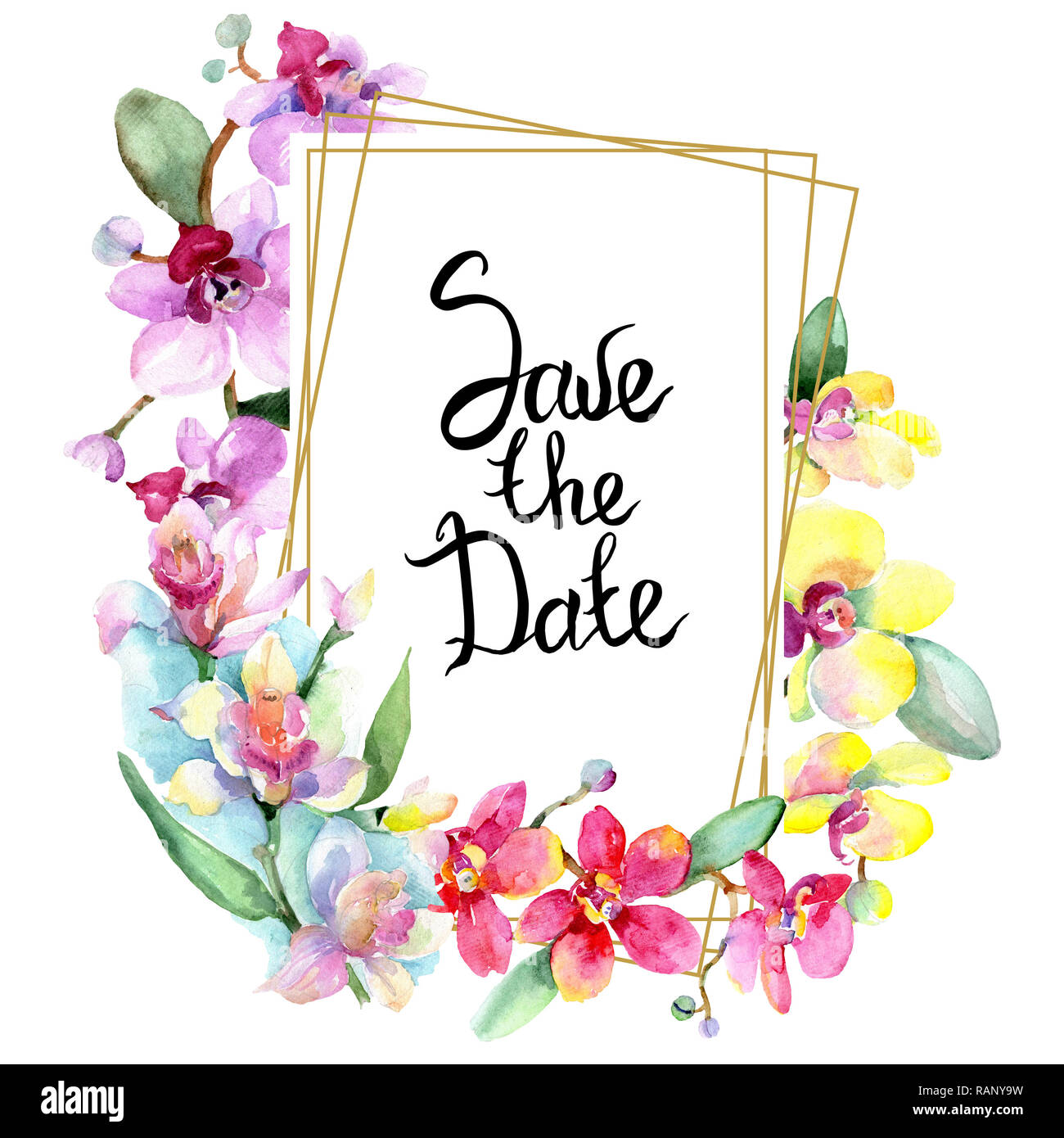 Orchid floreale di fiori botanica. Wild molla a balestra di fiori selvaggi isolati. Acquerello illustrazione dello sfondo impostato. Disegno ad acquerello fashion aquarelle è Foto Stock