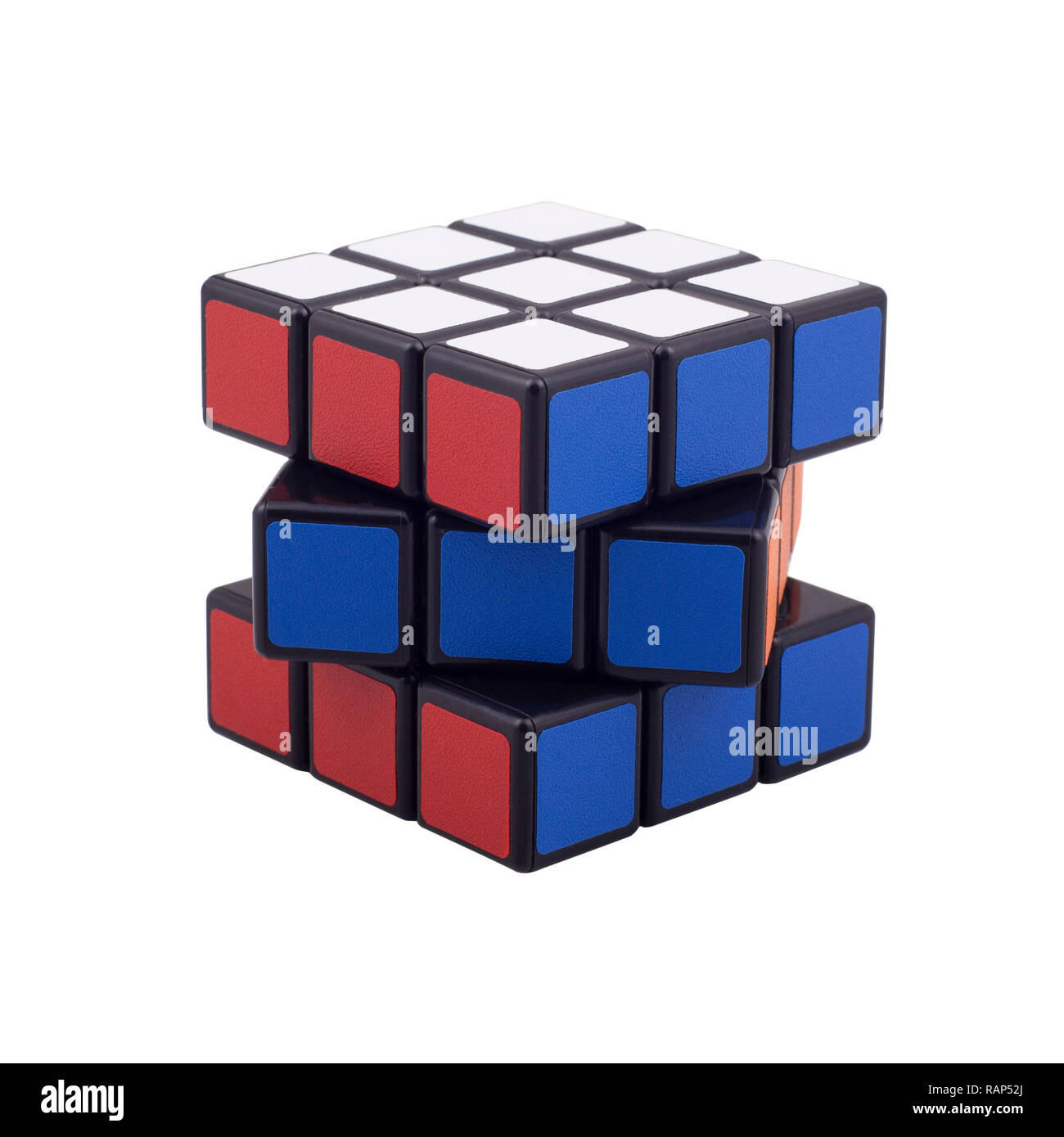 Cubo di Rubik sullo sfondo bianco Foto Stock