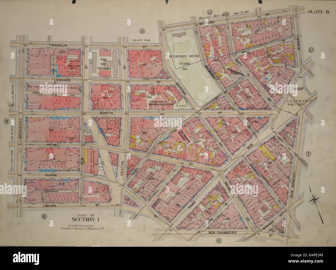 La piastra 8, parte della sezione 1: delimitata da Franklin Street, Bayard Street, Bowery, Chatham Square, Nuovo Bowery, Madison reinventato Foto Stock