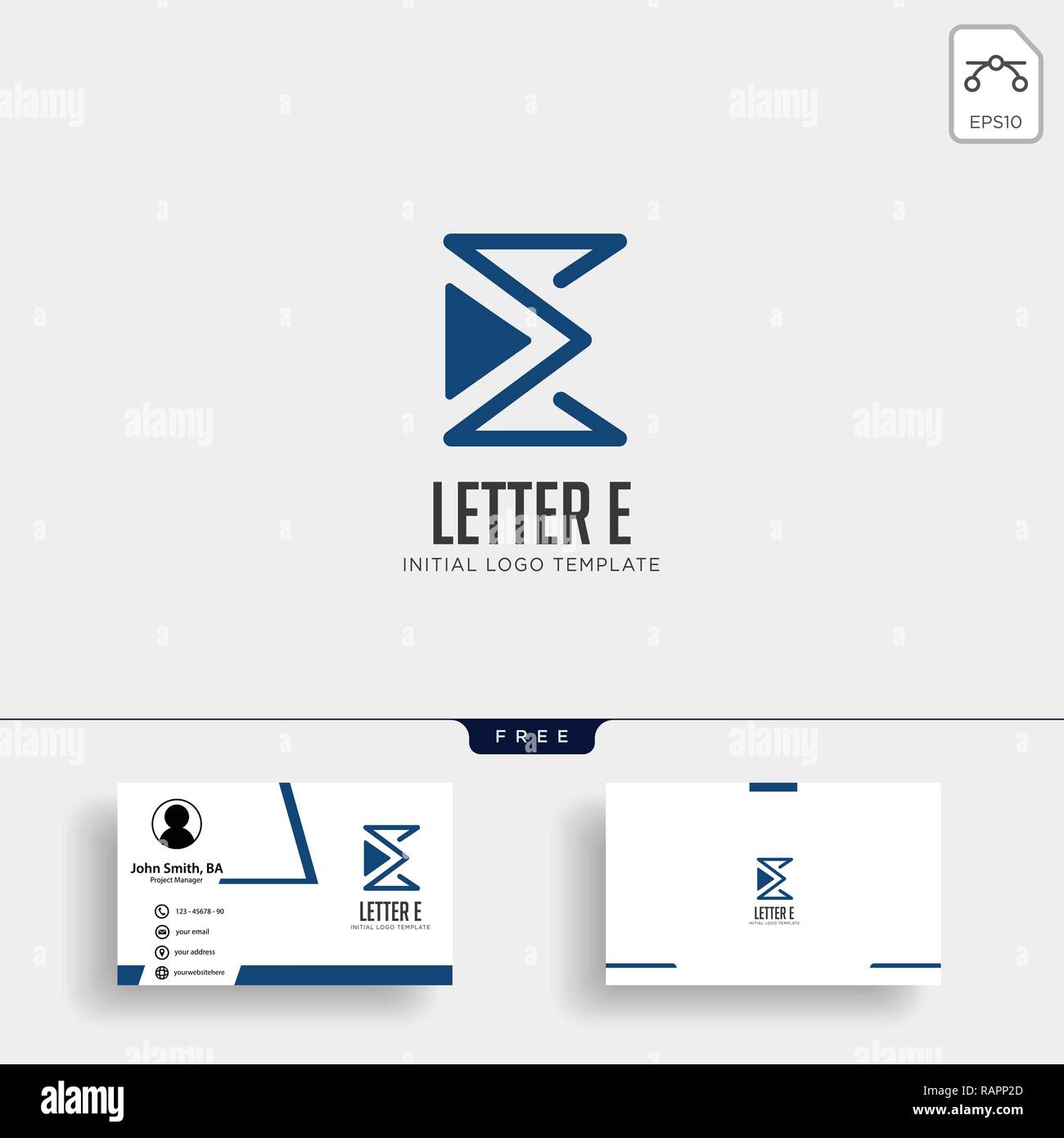 Lettera E monolinea logo creativo qith modello di business card Illustrazione Vettoriale