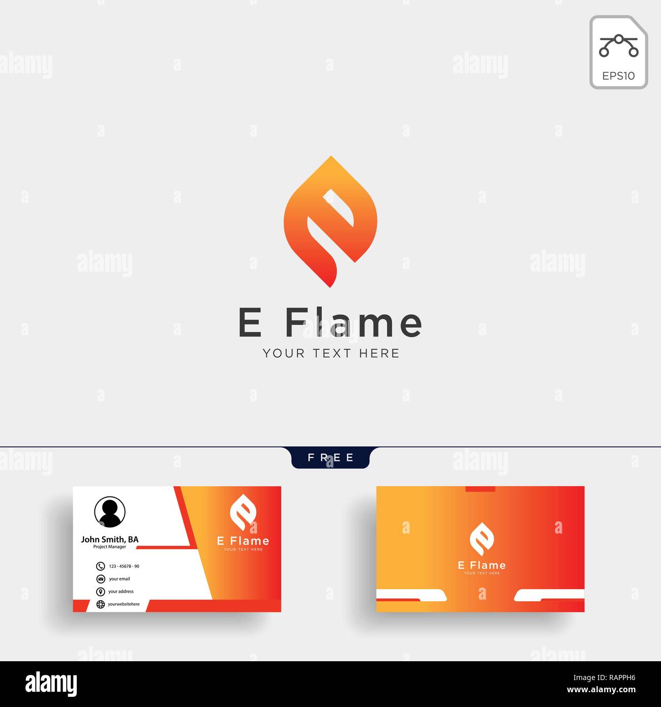 La lettera e il logo di fiamma modello con business card Illustrazione Vettoriale