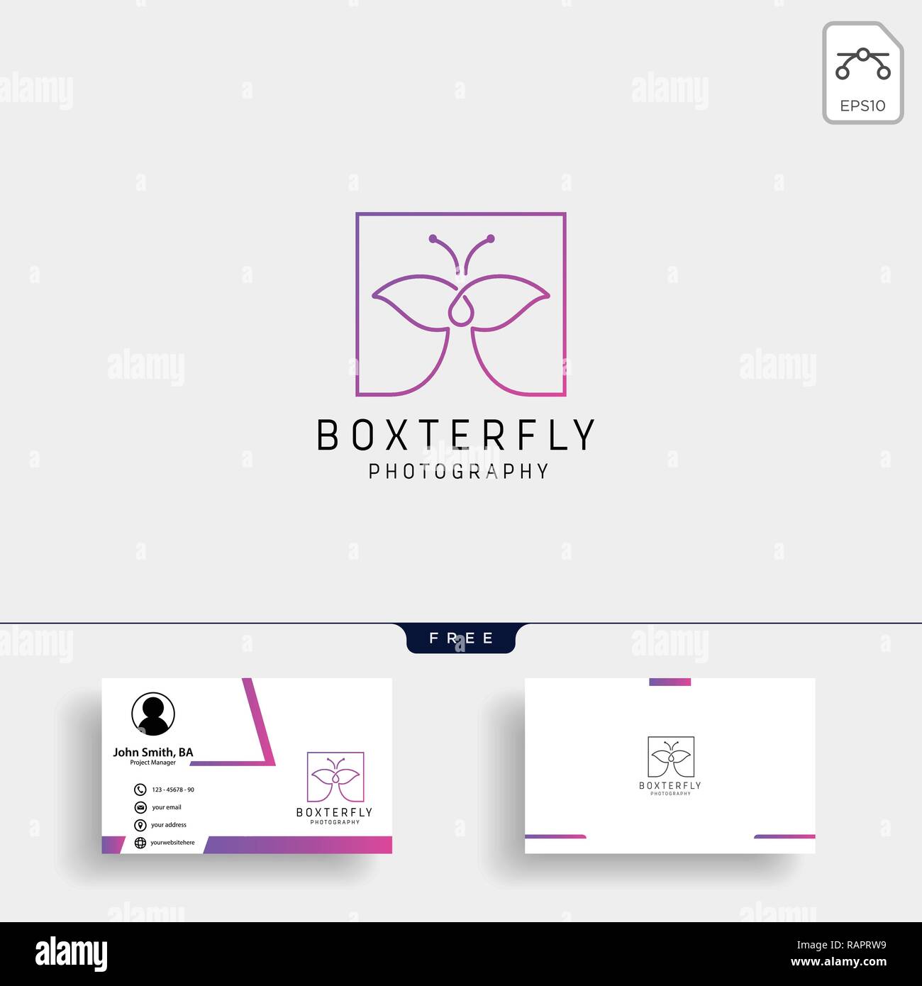 Butterfly logo fotografia modello con business card Illustrazione Vettoriale