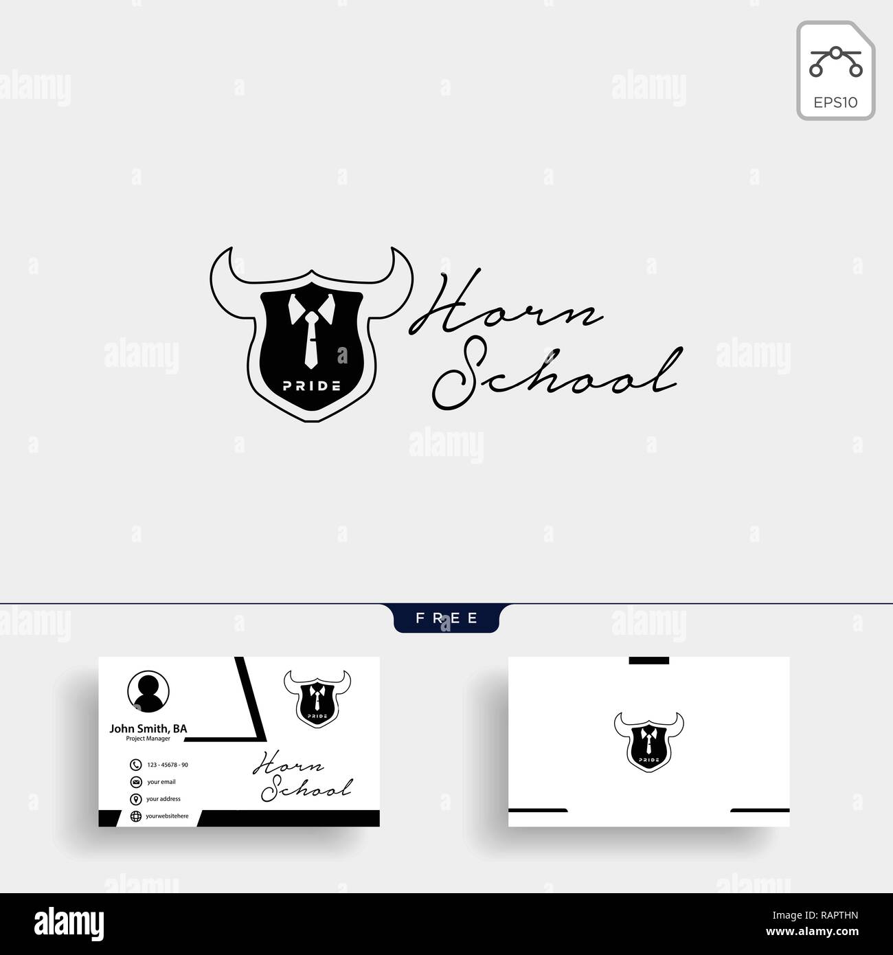 Avvisatore acustico istruzione, apprendimento modello logo con business card Illustrazione Vettoriale