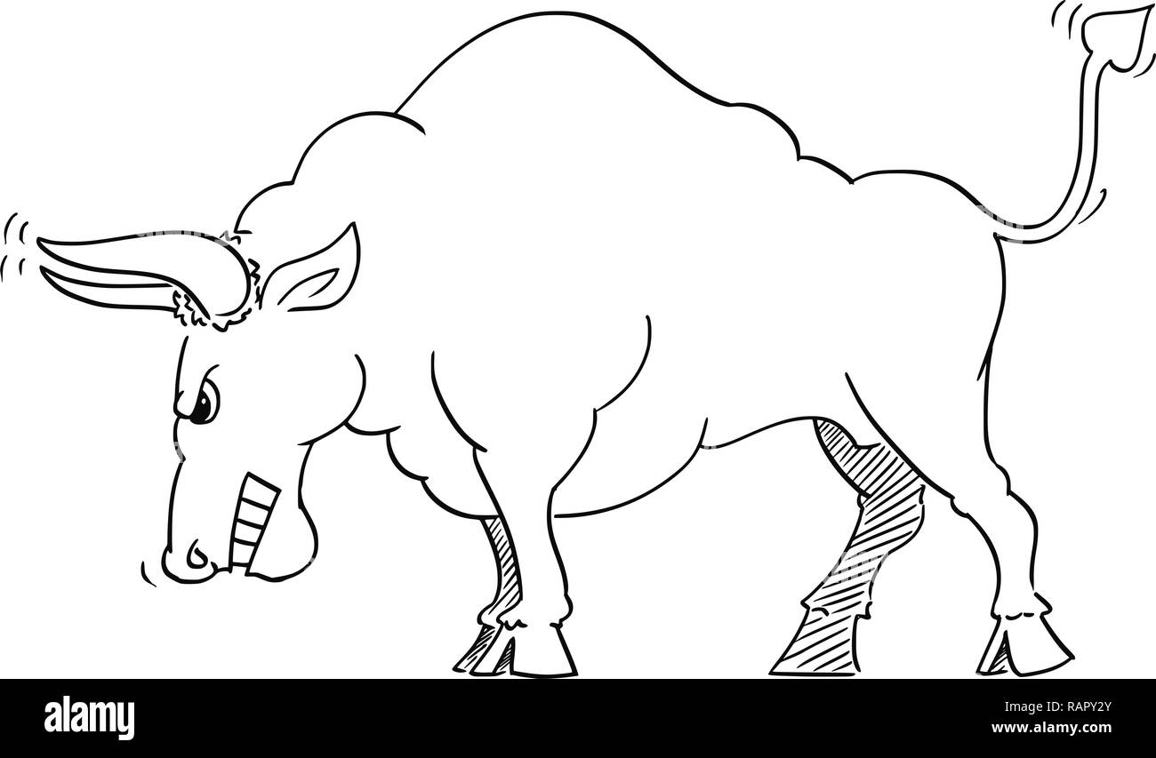 Disegno animato di Angry Bull come un aumento dei prezzi di mercato Symbol Illustrazione Vettoriale